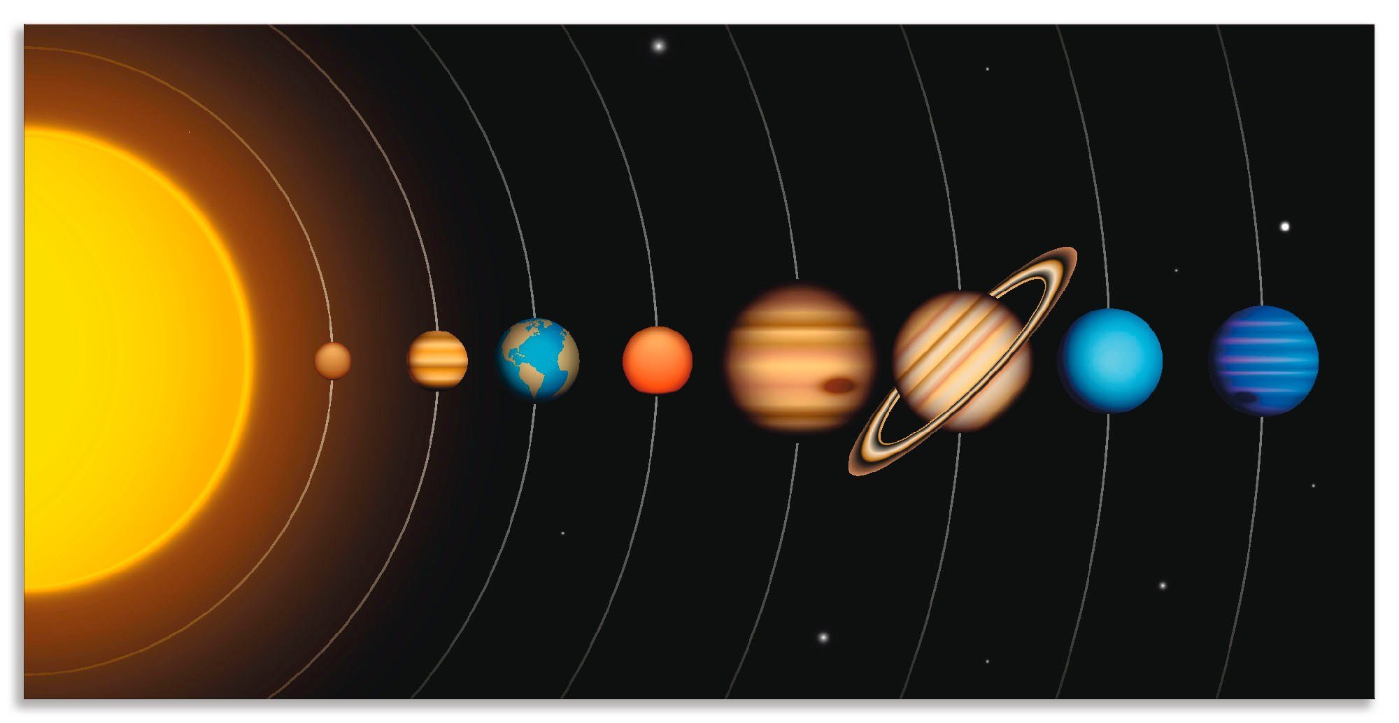 Artland Wandbild Vector Sonnensystem mit Planeten, Sonnensystem (1 St), als Alubild, Leinwandbild, Poster in verschied. Größen