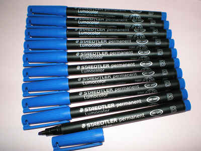 STAEDTLER Folienstift 10x Folienstift B permanent 314-3 blau 1,0-2,5m OHP Pen Marker, wisch- und wasserfest