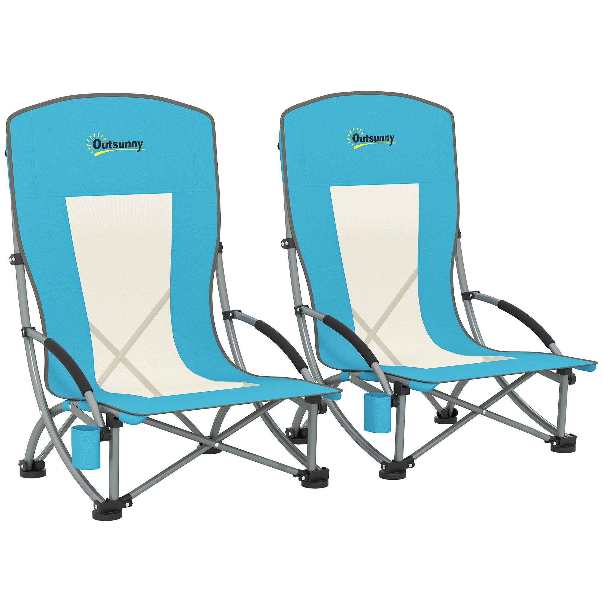 Outsunny Campingstuhl klappbar, mit Getränkehalter, Netzrückenlehne, günstig online kaufen
