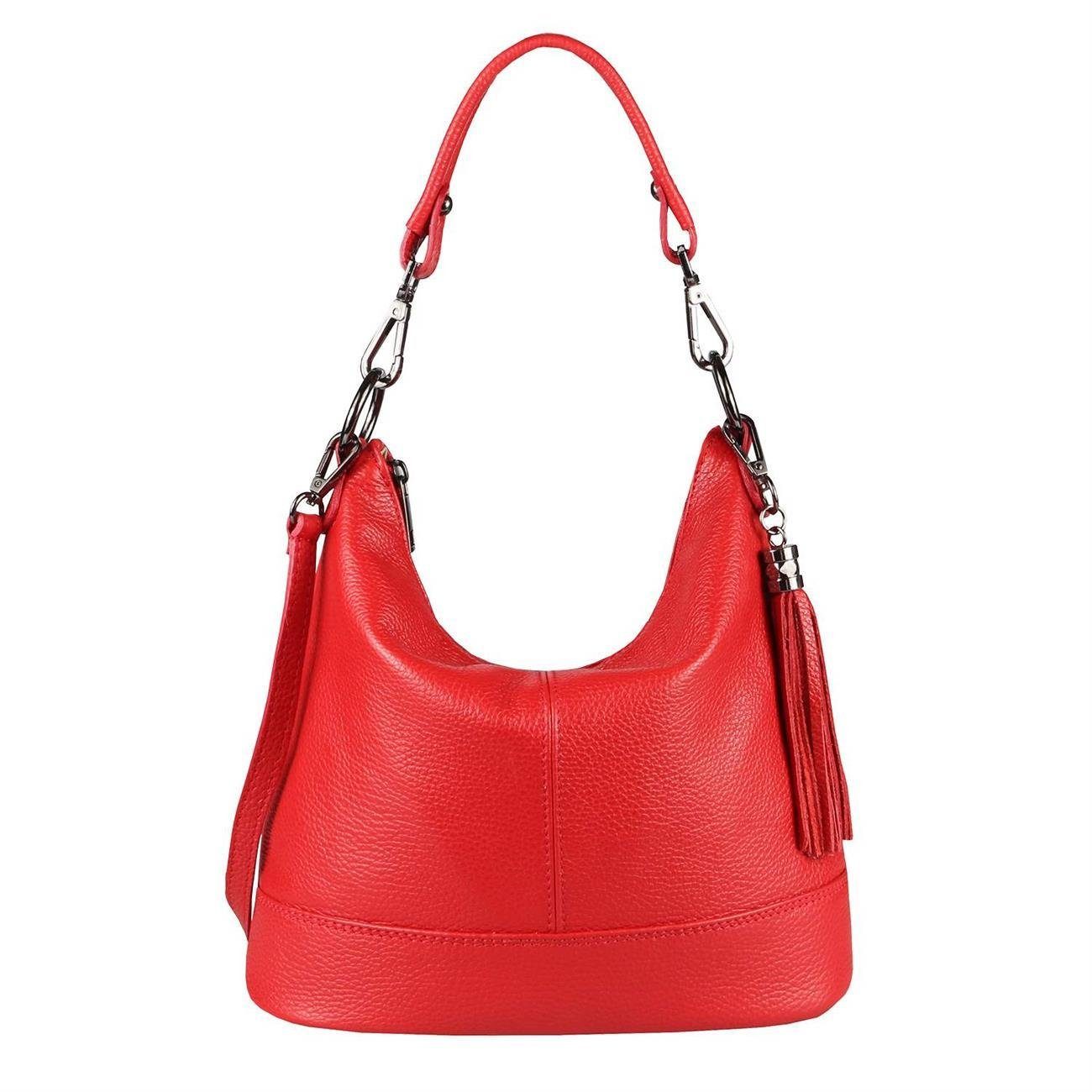 ITALYSHOP24 Schultertasche CrossOver, Damen Made Shopper, tragbar Rot Tasche als Leder Umhängetasche in Italy Handtasche