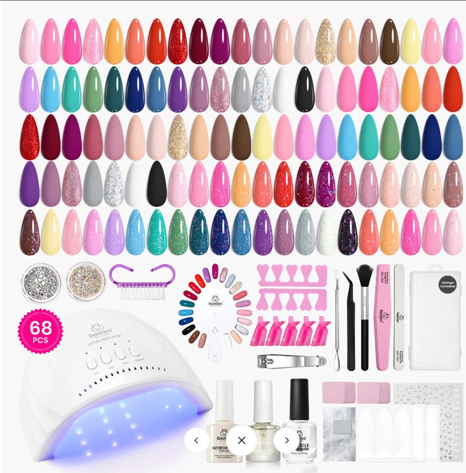 TSE Kunstfingernägel Beetles Gel Nail Starter Kit 35 Farben mit UV LED Lampe 68-teilig