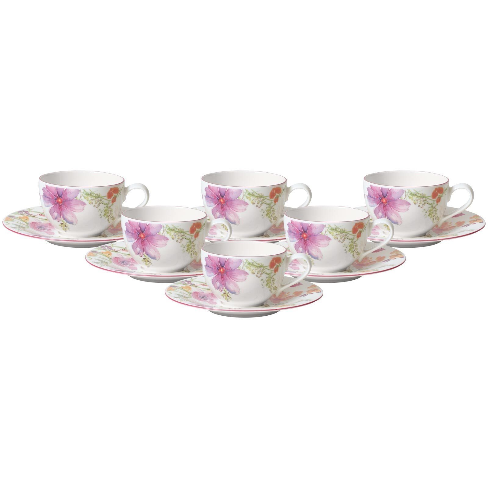 Villeroy & Boch Tasse Mariefleur Basic Kaffeetassen mit Untertassen, Porzellan
