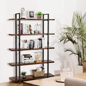 KOMFOTTEU Bücherregal mit 5 Ablagen, Leiterregal aus Holz und Metall