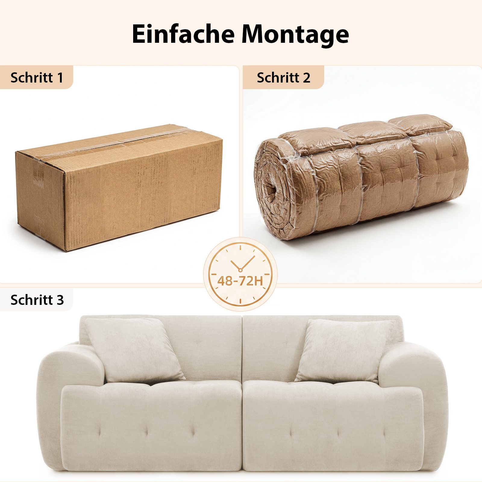 COMHOMA Sofa Ecksofa, Modulares Sofa, 2 Sitzer Bodensofa Couch mit Kissen Armlehne, für Wohnzimmer, vakuumverpackt