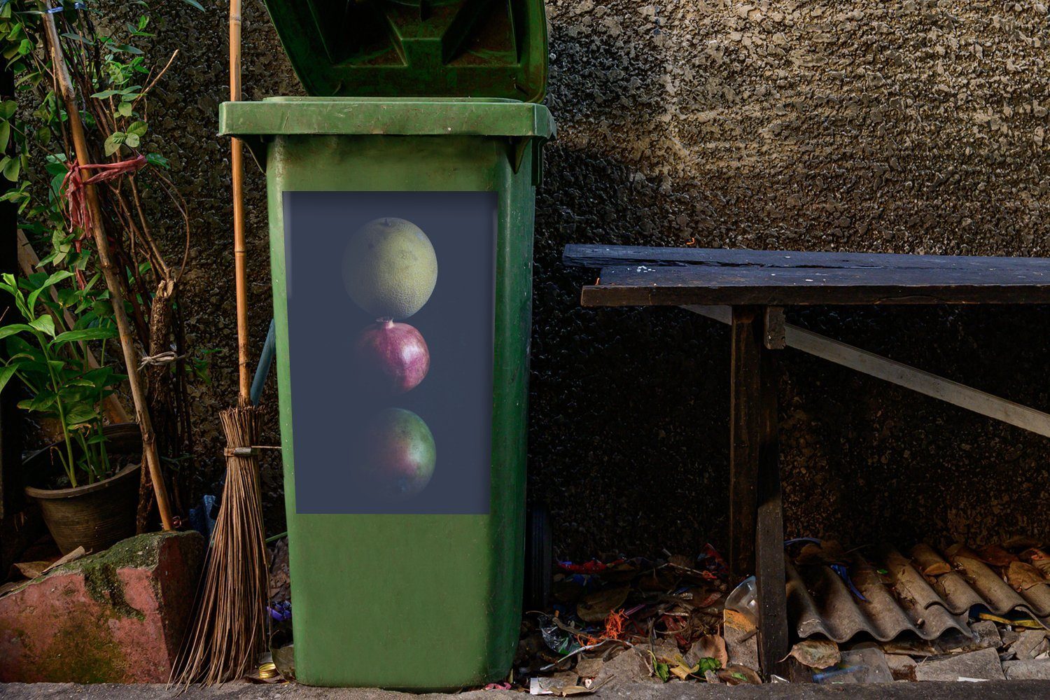 Container, Schwarz MuchoWow Melone - Wandsticker (1 St), - Abfalbehälter Sticker, Mülleimer-aufkleber, Mülltonne, Obst