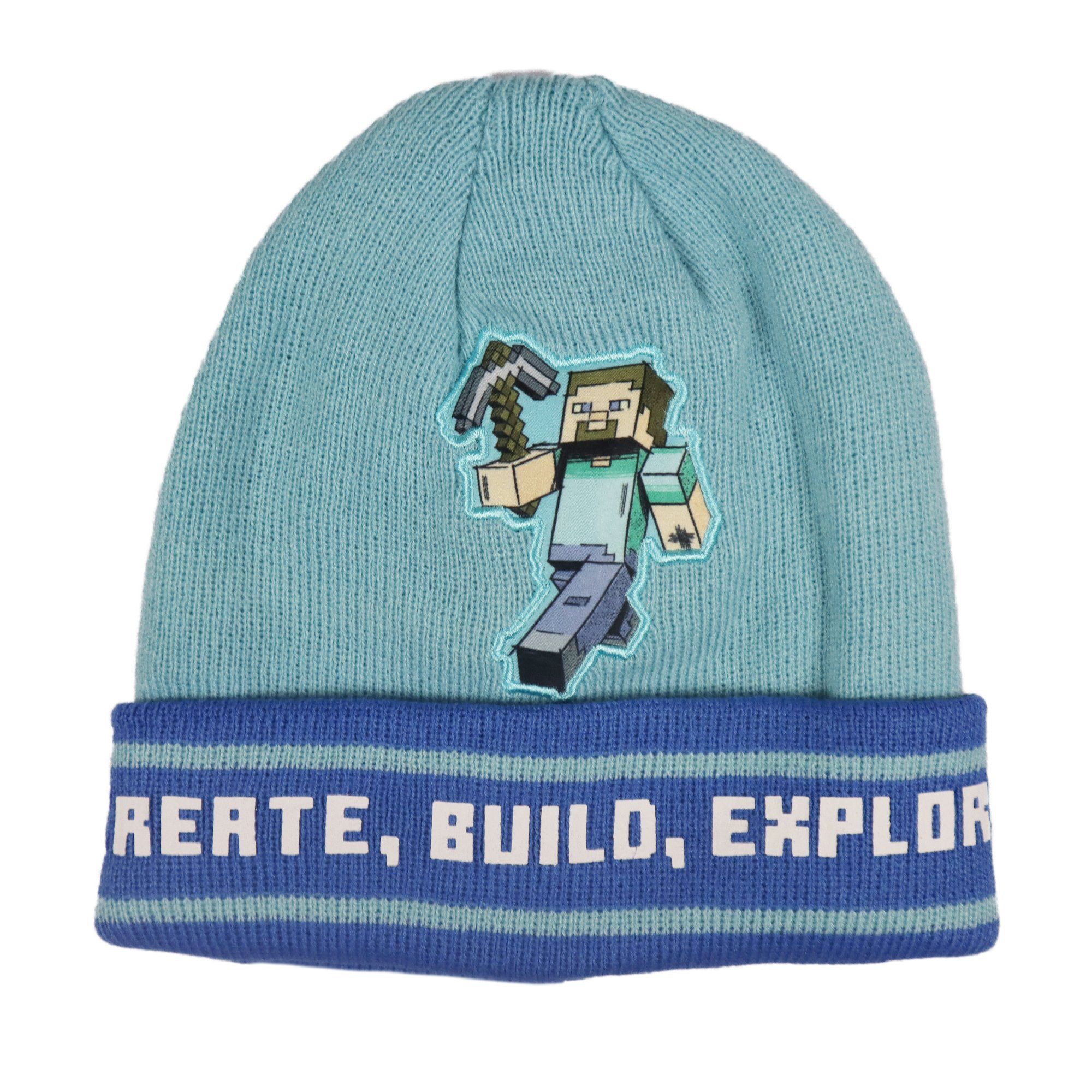 Minecraft Jerseymütze Minecraft Steve Kinder 2tlg Set Wintermütze Mütze plus Handschuhe Gr. 54 bis 56