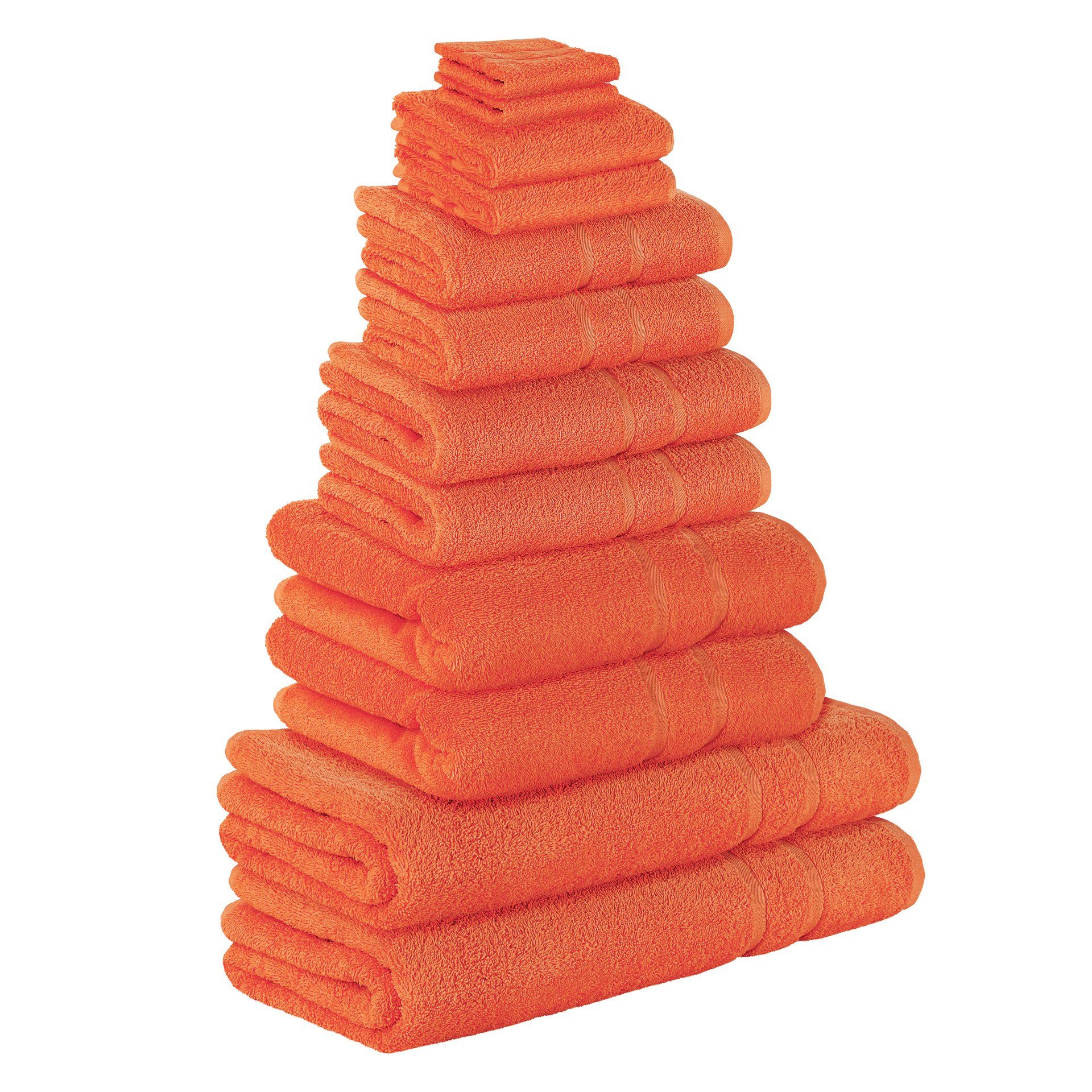 StickandShine Handtuch Set 2x Handschuh 2x Gästehandtuch 2x Handtücher 2x Duschtücher 2x Badetücher 2x Saunatücher als SET in verschiedenen Farben (12Teilig) 100% Baumwolle 500 GSM Frottee 12er Handtuch Pack, (Spar-set), 100% Baumwolle 500 GSM Orange