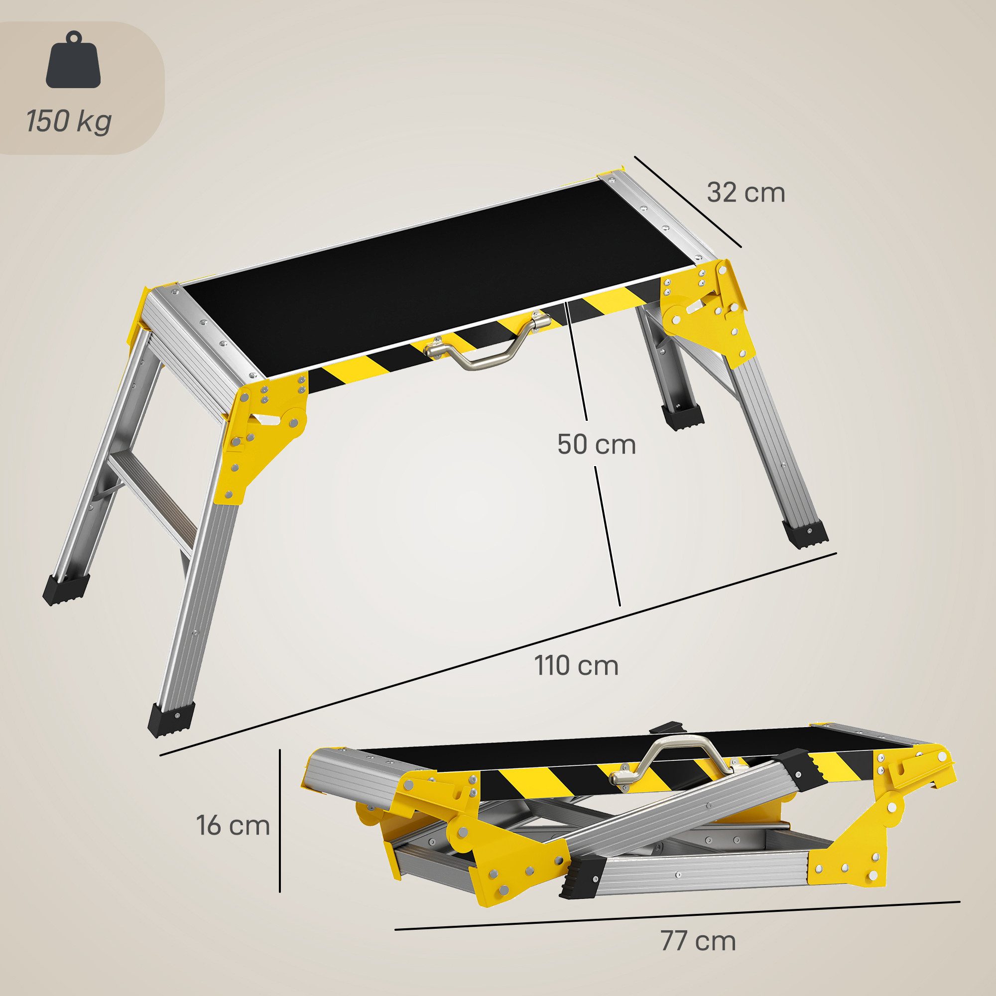HOMCOM Werkbank klappbarer Arbeitstisch mit Griff, (Set, 1-tlg), Klappbar, rutschfest, 150 kg belastbar
