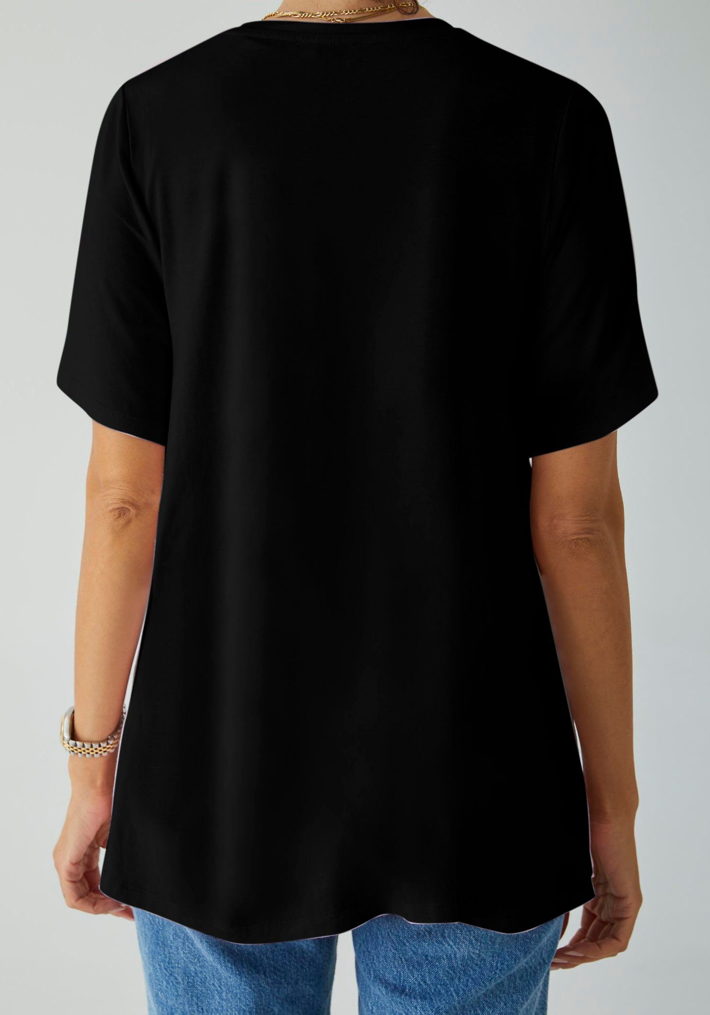 LTB Rundhalsshirt YATECE black mit asymmetrischem Zipfelsaum