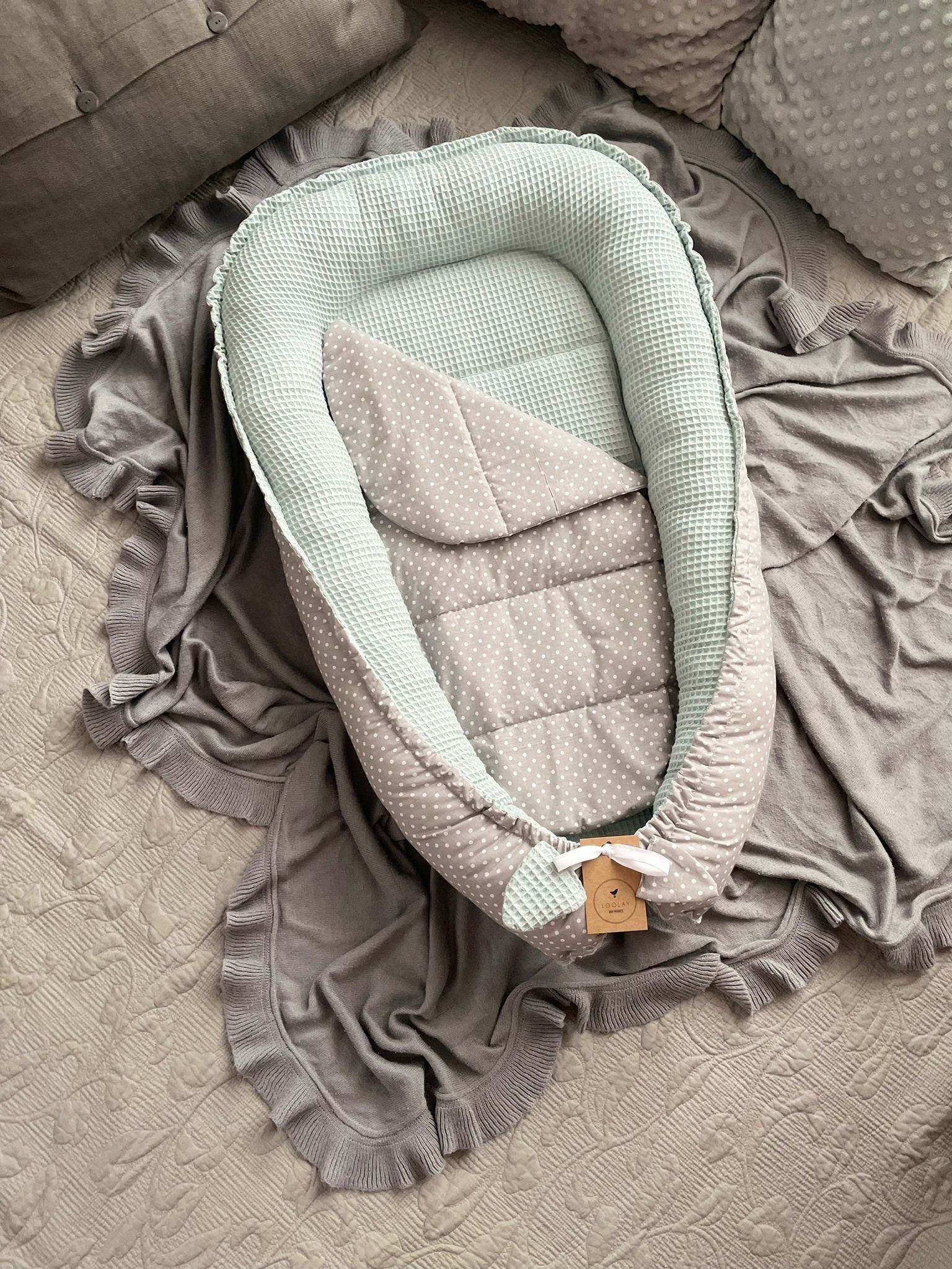 Loolay Bettnestchen Minze WAFFELPIQUE Baumwolle BABYNEST Neugeborene Babyau günstig online kaufen