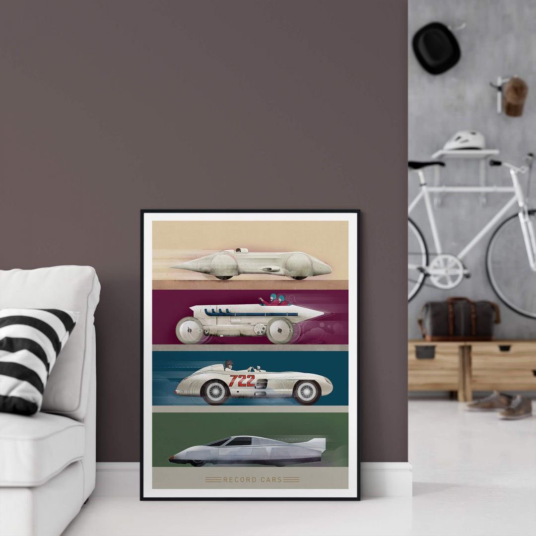 Wall-Art Poster Vintage Auto Retro St), Rennwagen, Poster, (1 Bild, Wandposter Autos Wandbild