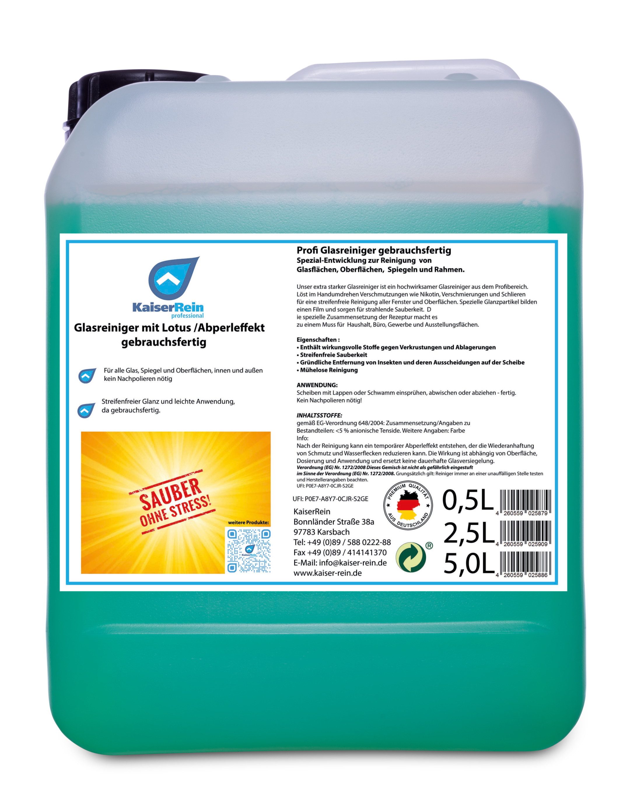KaiserRein Profi Glasreiniger mit Lotuseffekt Spray Glasreiniger (Streifenfrei, schnelltrocknend, schmutzabweisend)