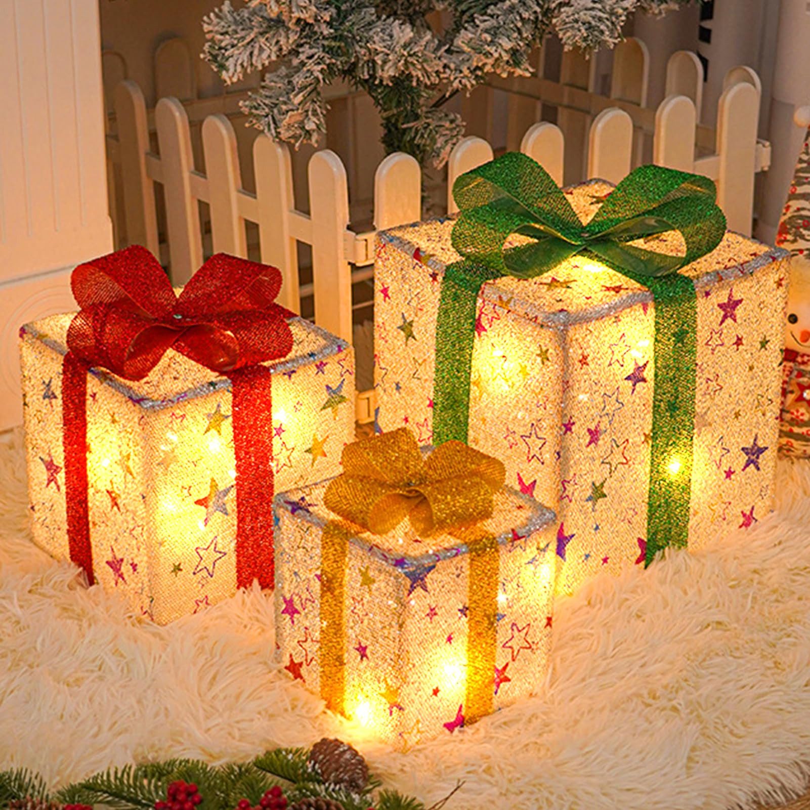 Jibenhome LED Dekolicht Weihnachtenbox LED Beleuchtete Geschenkbox 3er Set, günstig online kaufen