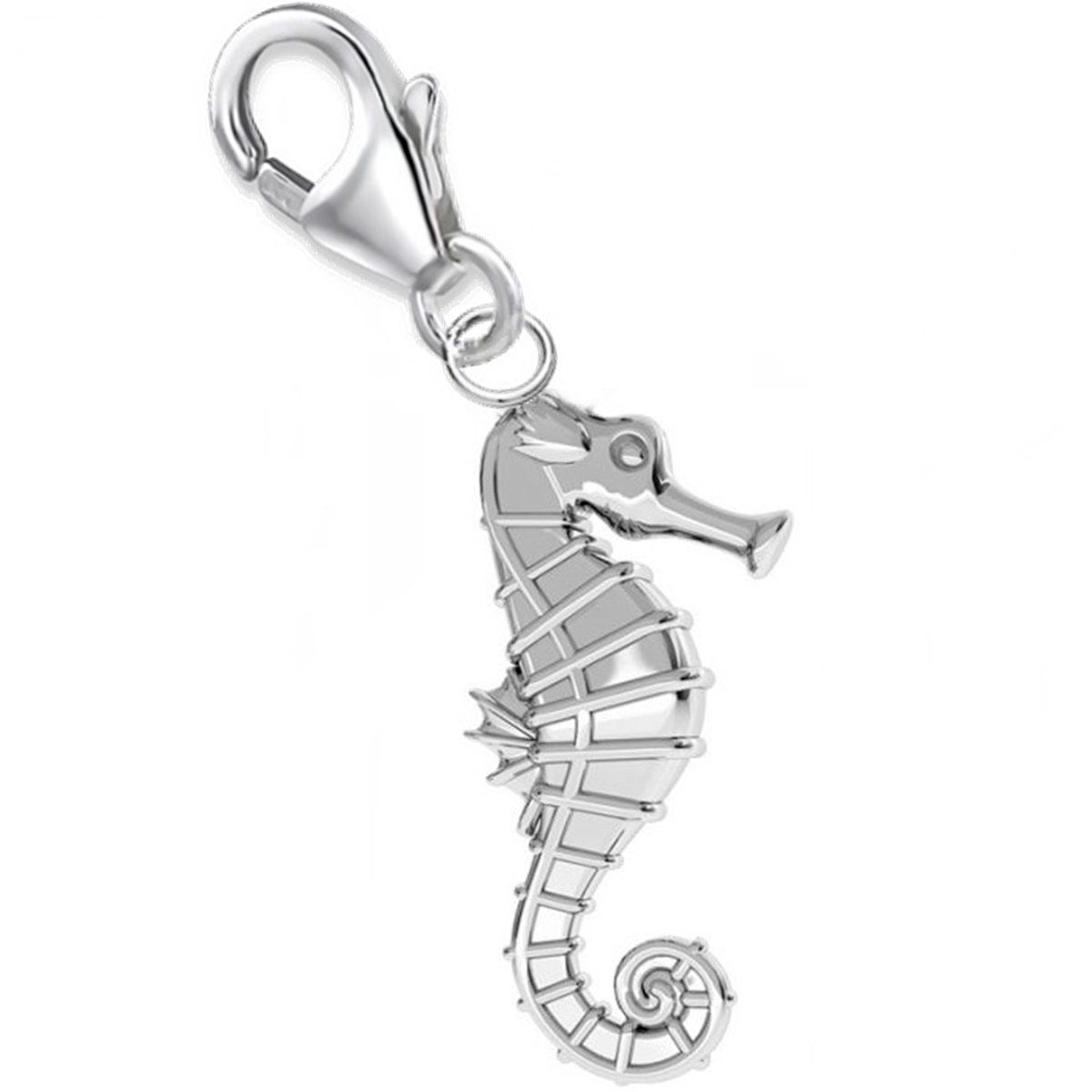 Seepferd Anhänger Halskette Charm (inkl. Gliederarmband Etui), für für Charm-Einhänger Silber 925 Karabiner oder Goldene Bettelarmband Hufeisen