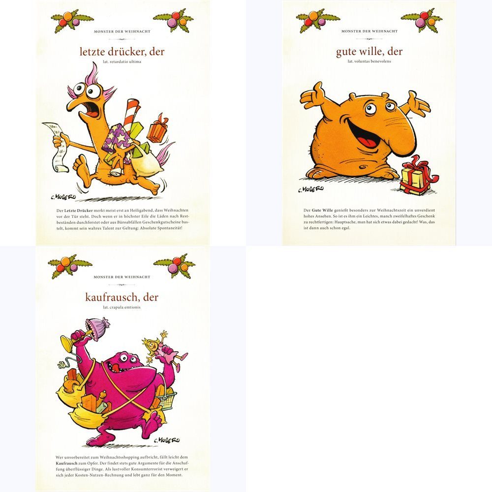 Postkarte n-Set mit allen 3 Weihnachtsmotiven aus der "Monster des Alltags"- ...