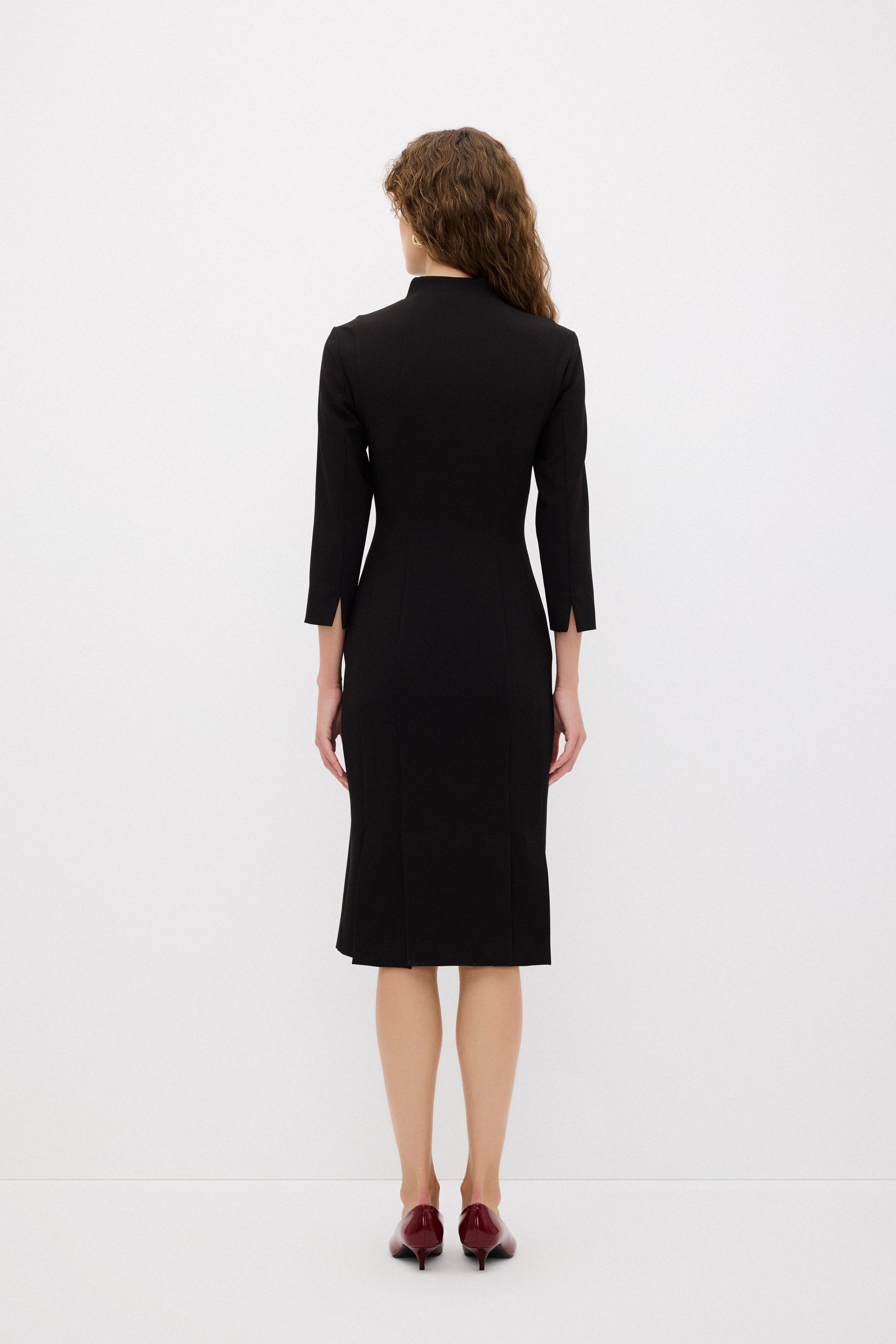 adL Midikleid Midikleid mit 3/4-Ärmeln und Stehkragen