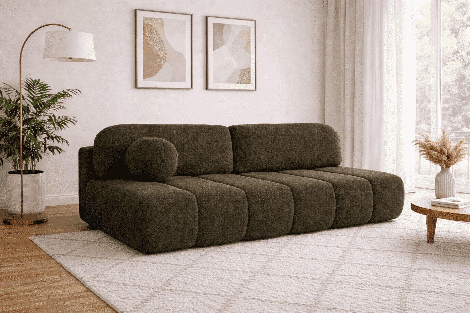 MOEBLO Sofa Fluffy aus Bouclé, Bequemes Sofa mit Schlaffunktion und Stauraum, Stilvollem Bouclé-Bezug, Couch Polstermöbel Sitzmöbel Wohnzimmermöbel 3-Sitzer-Sofa Stoffsofa, mit Relaxfunktion (BxHxT):210x88x104 cm