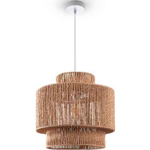 Paco Home Pendelleuchte Hugo Lupita, ohne Leuchtmittel, Wohnzimmer Esszimmer Rattan Optik Boho Lampenschirm Papier