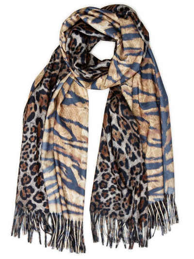 Caspar Modeschal SC502 Damen XL Schal mit stylischem Leo Tiger Animal Print