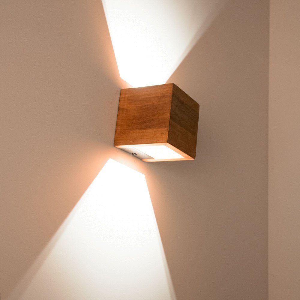 Holz Wohn LED Up DIMMBAR fest Strahler verbaut, Beleuchtung Down Zimmer LED-Leuchtmittel etc-shop Wandleuchte, Wand LED Lampe Warmweiß,
