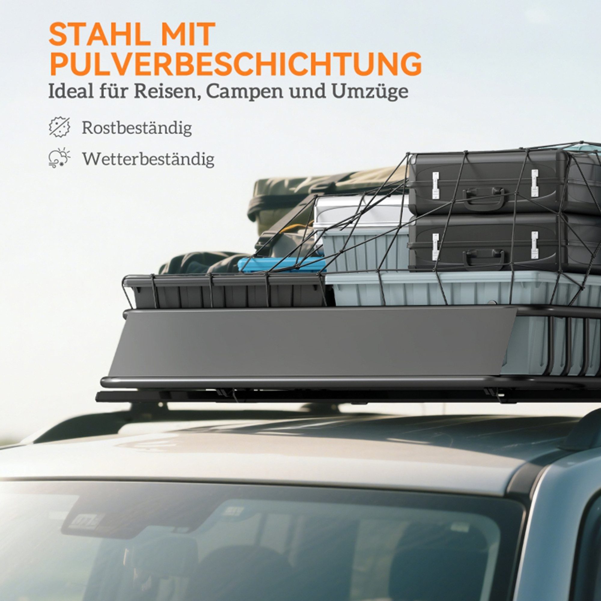 MC Star Dachträger Dachgepäckträger Universal Dachkorb mit Windschutz, Fracht (aus Stahl, Auto Gepäckträger bis 90,7kg belastbar Dachträger Dach Gepäckkorb für SUV Trucks 110,5 x 99,5 x 18,5cm Schwarz)