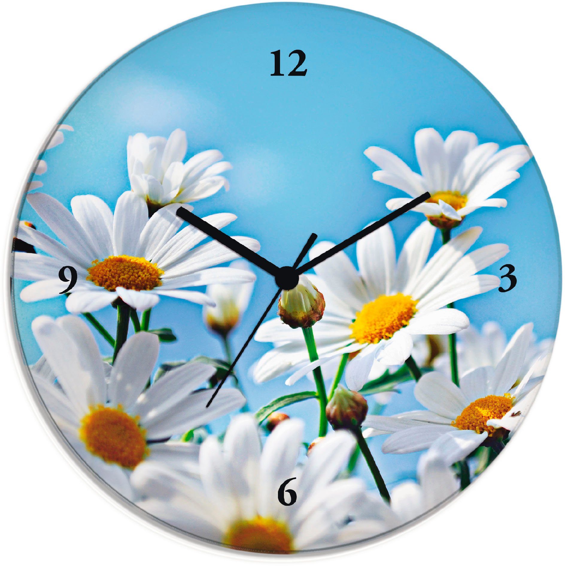 Artland Wanduhr Blumen - Margeriten (wahlweise mit Quarz- oder Funkuhrwerk, lautlos  ohne Tickgeräusche)