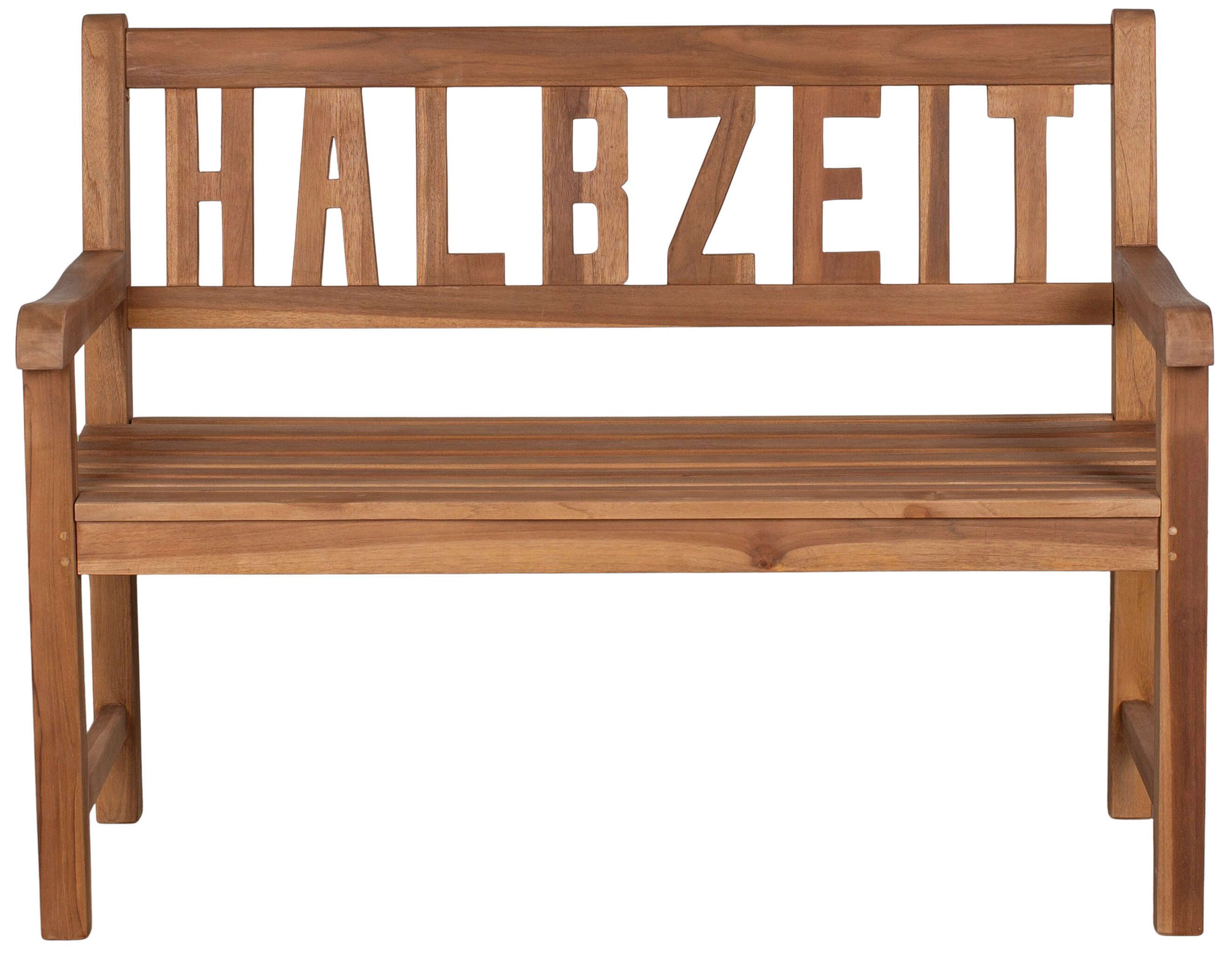 MR.DEKO Gartenbank Sitzbank Gartensitzbank wetterfest Halbzeit Teak 120 cm Outdoor Bank (2-Sitzer Bank, zerlegt geliefert, ideal für Terrasse, 1-St), Massive Sitzbank Garten und Balkon, 250 kg belastbar