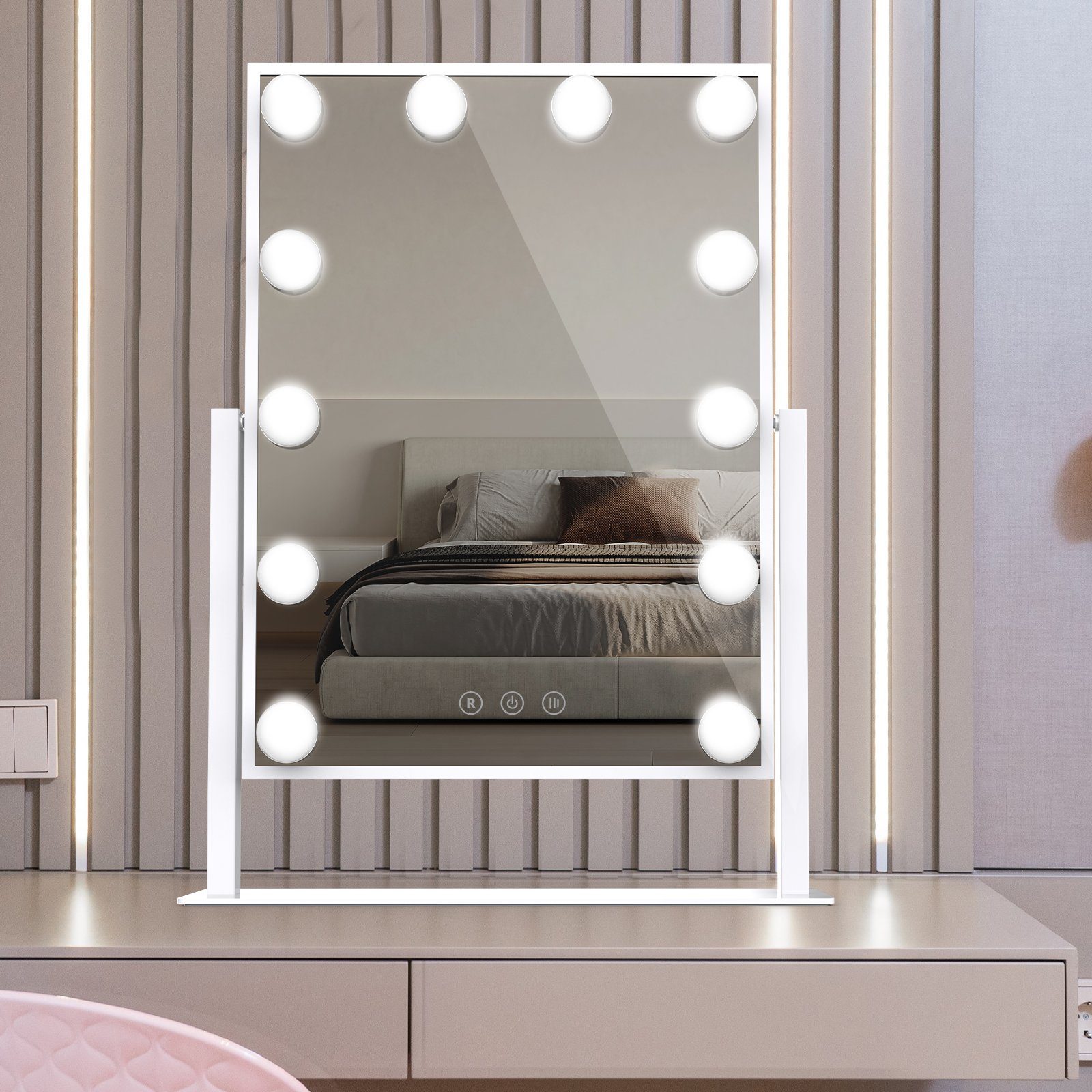 Hollywood-Spiegel Farblichter, mit 3 Schminkspiegel Kosmetikspiegel LED-Lampen (für Schlafzimmer, Smart 12 EU-Stecker), mit Aoucheni 360-Grad-Drehung Touch,