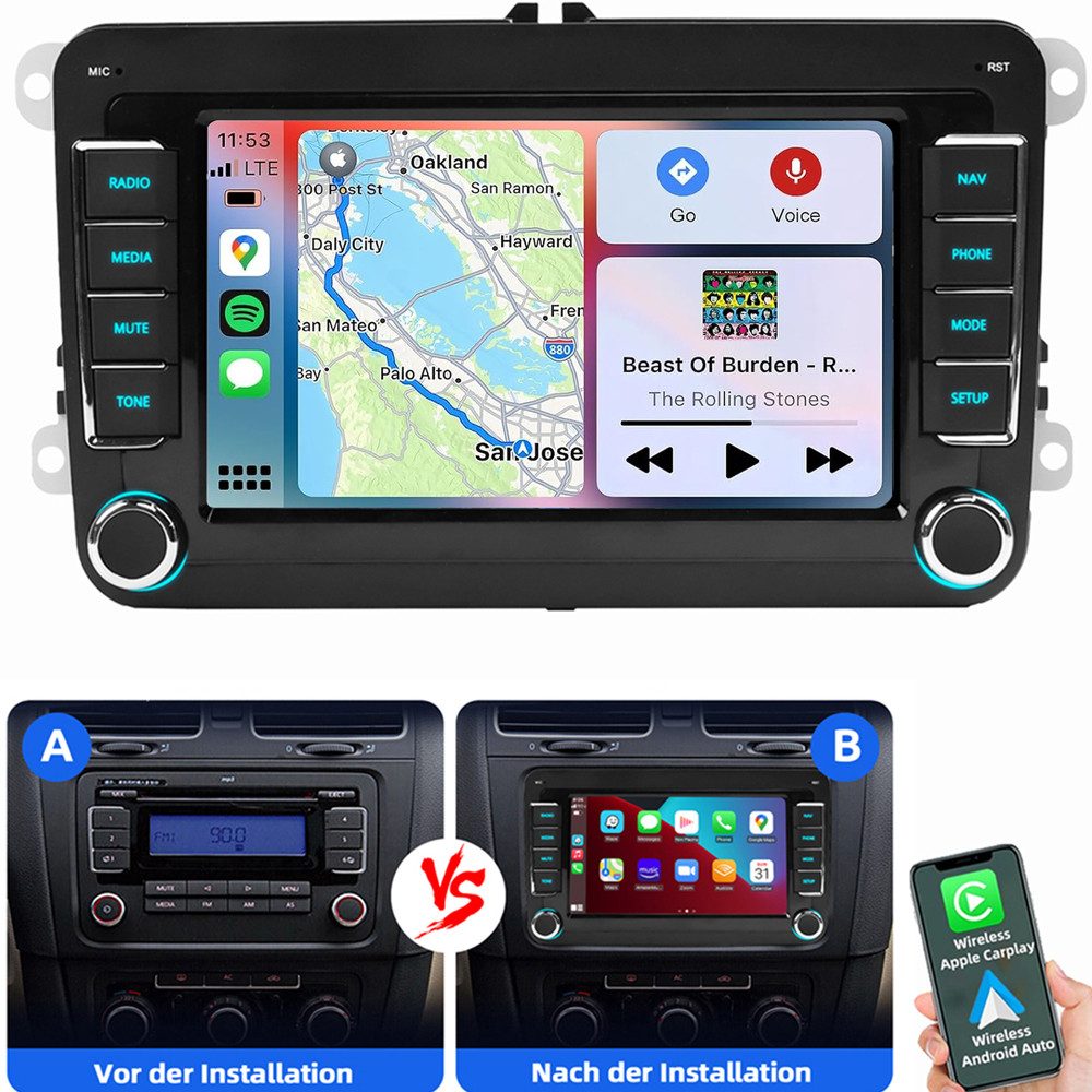 ESSGOO Für VW GOLF 5 6 Plus Touran Tiguan Caddy Passat Polo Carplay Autoradio (RDS, Digitalradio (DAB), FM, AM, Carplay Android Auto Blurtooth Navigationsgeräte)