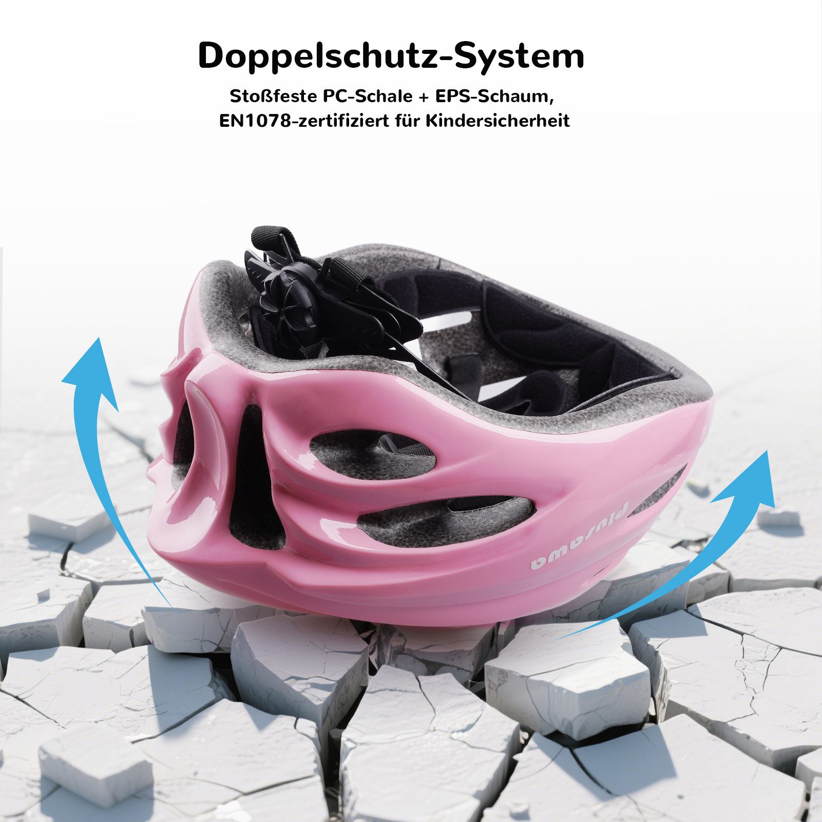 Alsterwell Kinderhelm Kinder Fahrradhelm, Verstellbarer Kinnriemen, 3D DIY & Reflektierende Aufkleber, Sporthelm für Roller & Inlineskates – Bild 5 von 5