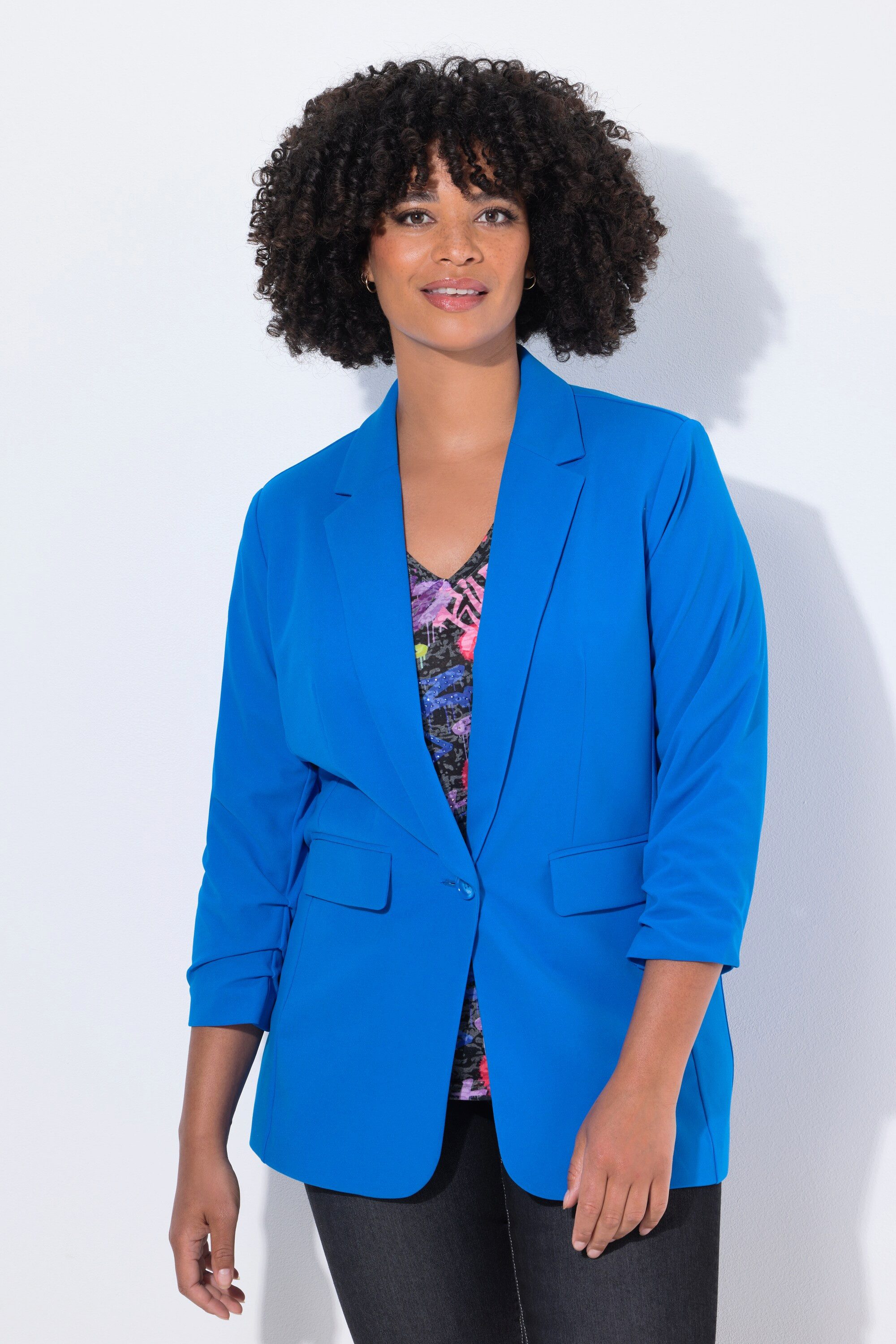 Blusenblazer Blazer offene Form Reverskragen Langarm
