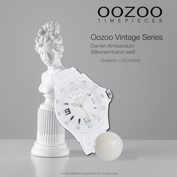 OOZOO Quarzuhr Oozoo Unisex Armbanduhr Vintage Series, Damen, Herrenuhr rund, groß (ca. 43mm) Silikonarmband weiß
