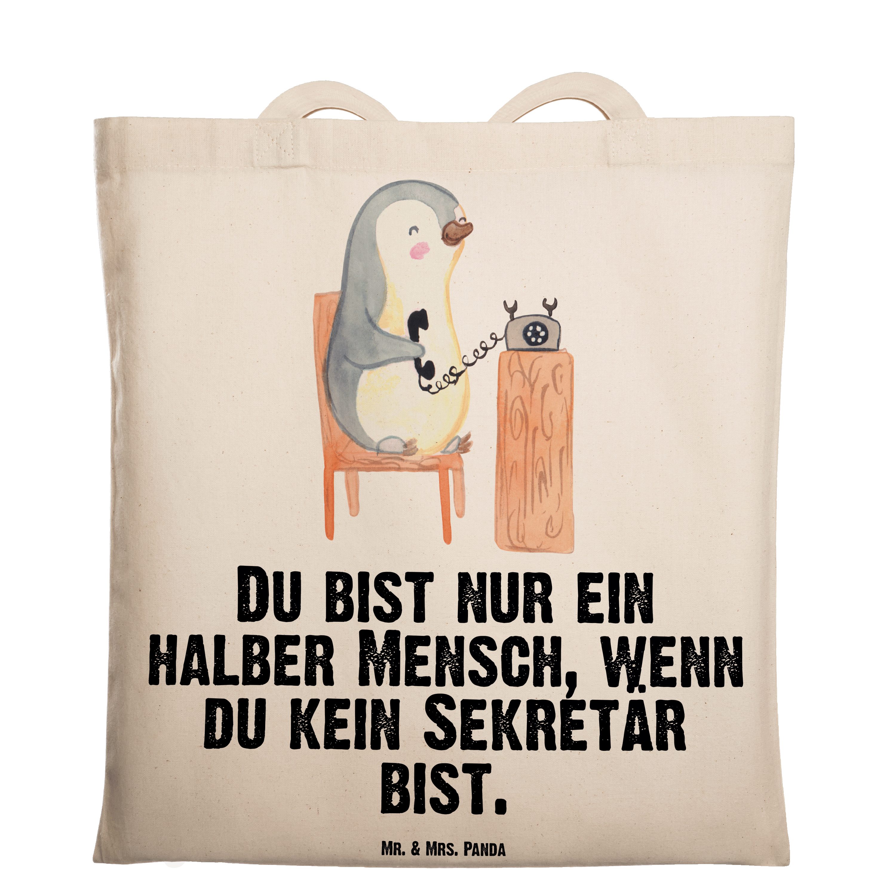 Mr. & Mrs. Panda Tragetasche Sekretär mit Herz - Transparent - Geschenk, Arbeitskollege, Einkaufst (1-tlg)