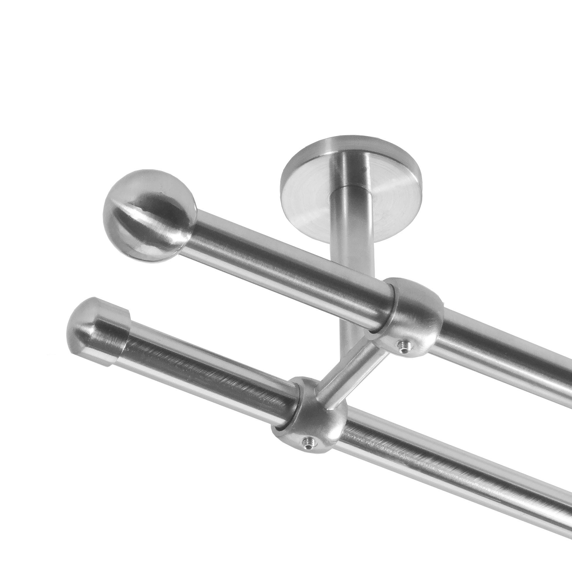BASIT Gardinenstange Rohr Edelstahl 16 mm mit Deckenträgern 320 cm E22, Ø 16 mm, 2-läufig, verschraubt, Edelstahl, D21 320 cm E22 Kugel