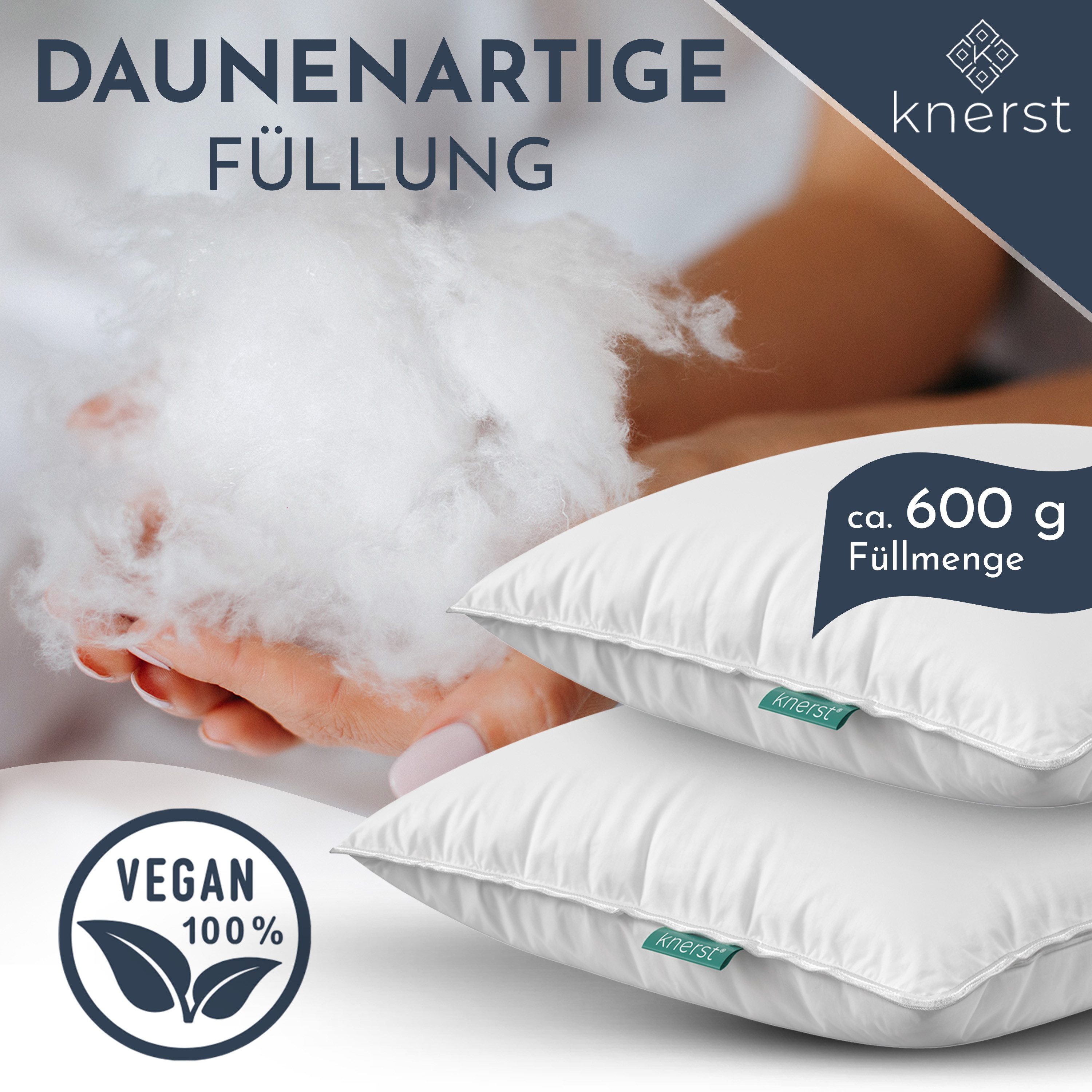 KNERST Kopfkissen Waschbar bei 60°C, ideal für den täglichen Gebrauch, Füllung: NanoCloudFill Technologie – 100% Polyester, Seitenschläfer, Bauchschläfer, Rücke – Bild 2 von 5