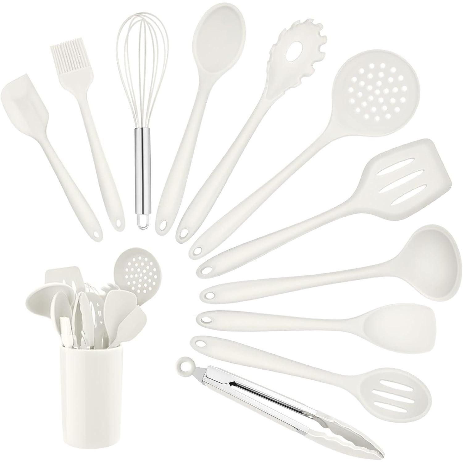 LuxusKollektion Kochbesteck-Set Küchenhelfer Set 12 Silikon Antihaft Kochbesteck Weiß