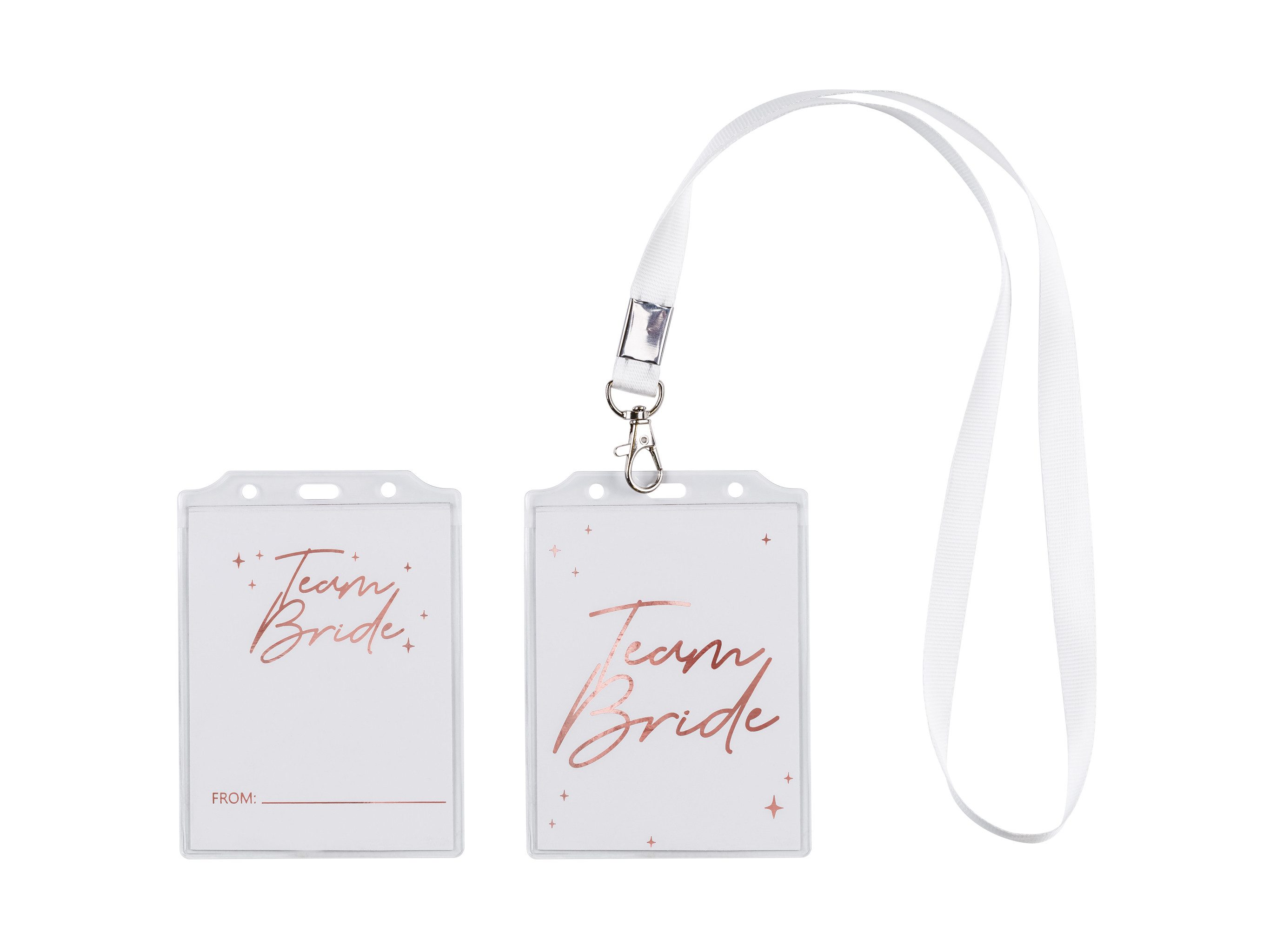 partydeco Kostüm, Team Bride Abzeichen für Frauen JGA 4er Set Weiß Roségold