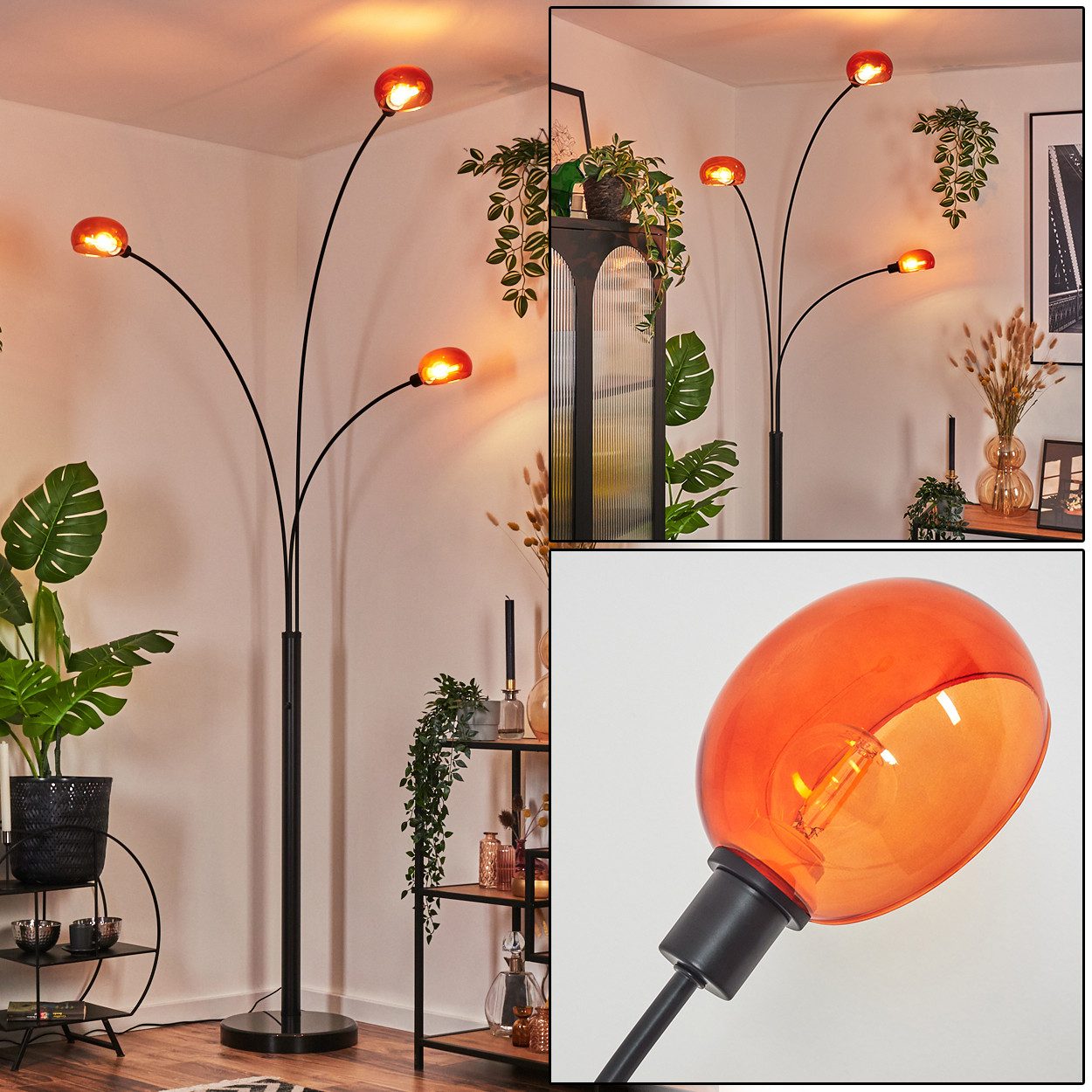 Stehlampe Stehlampe aus Metall in Schwarz/Orange