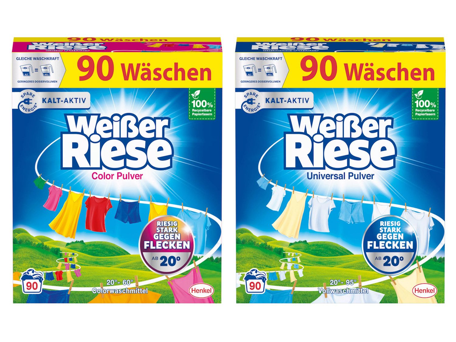 Weißer Riese Pulver Vollwaschmittel (Spar-Pack, [2-St. 2x 90 WL Color & Universal)