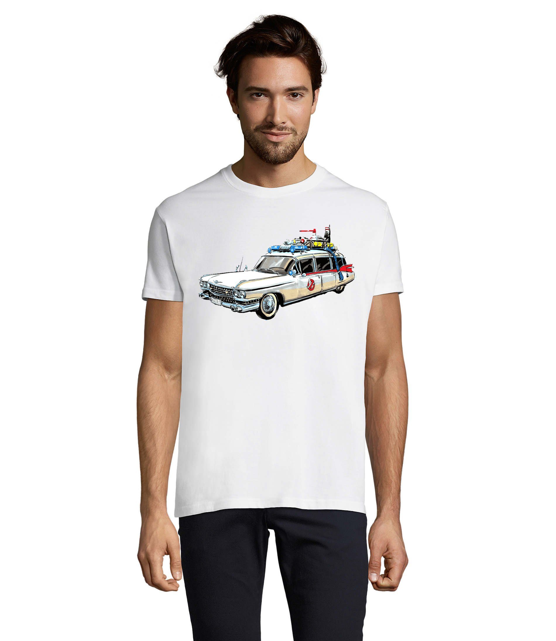 Geisterjäger & T-Shirt Herren Ghost Weiß Auto Blondie Film Brownie Geister Cars Ghostbusters