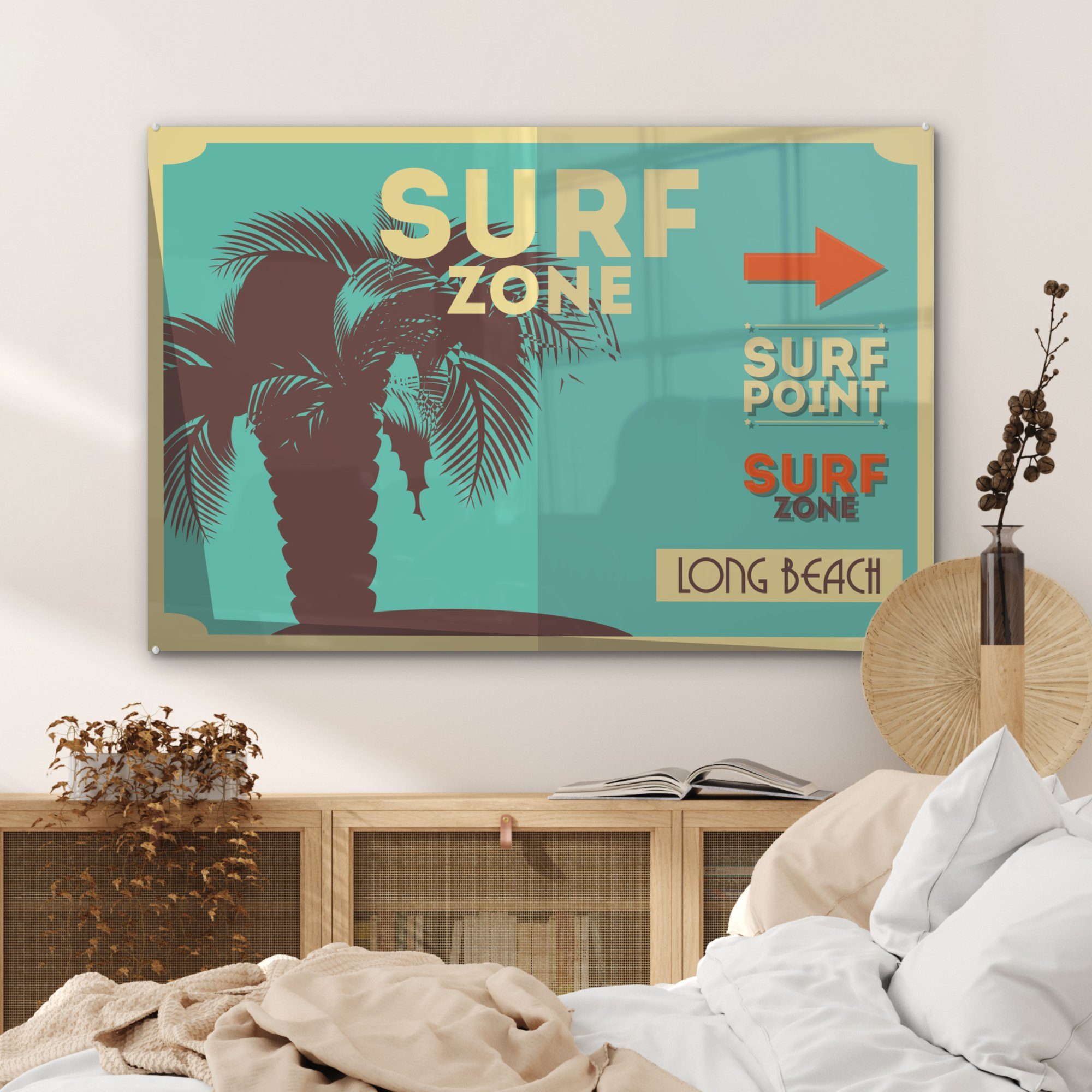 in (1 Schlafzimmer Wohnzimmer St), MuchoWow Acrylglasbild Acrylglasbilder Illustration "Surfzone" Türkis, &