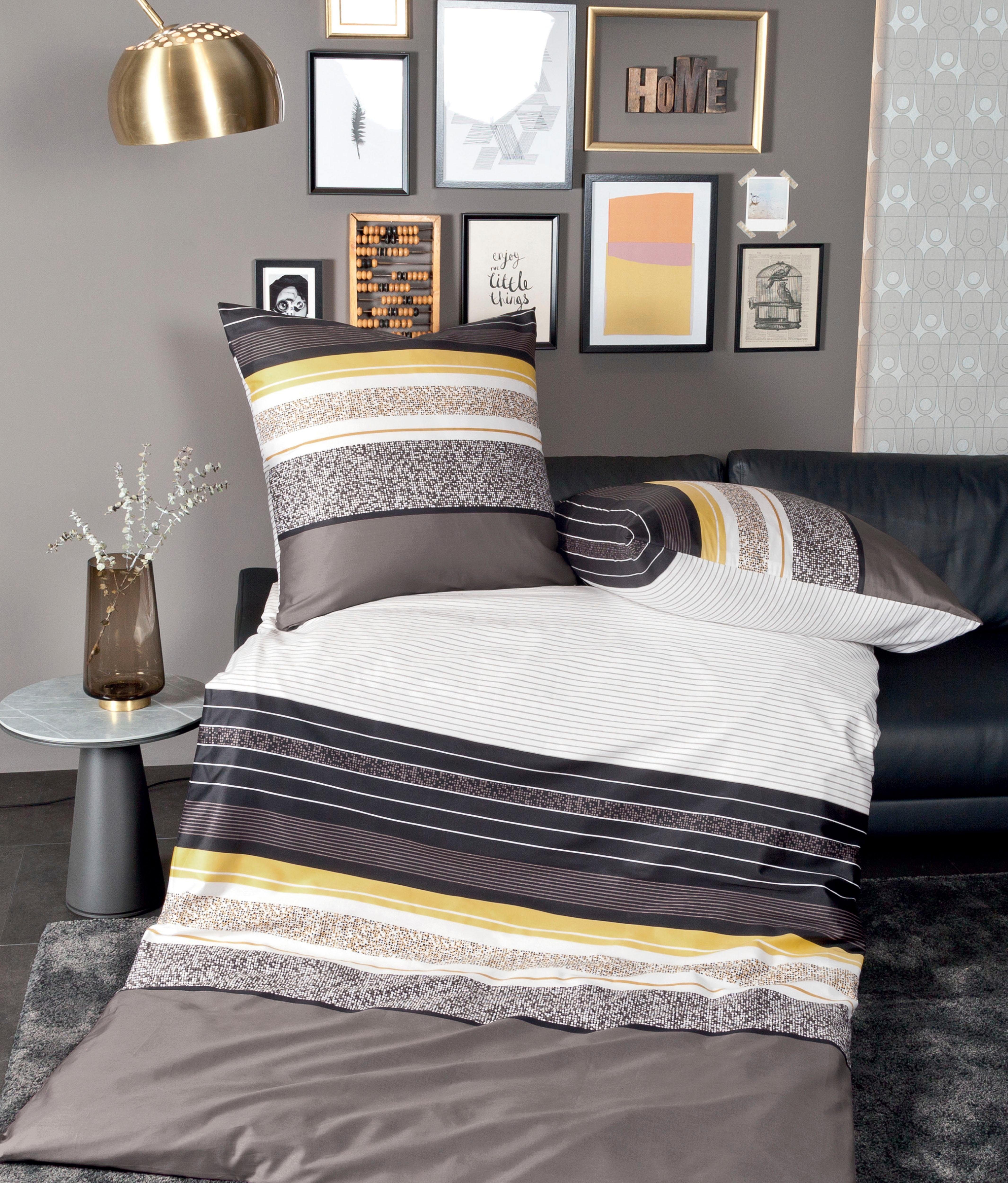 Janine Bettwäsche J. D. 87046, Mako-Satin, 3 teilig, Bettwäsche aus Baumwolle, gestreifte Bettwäsche mit Reißverschluss