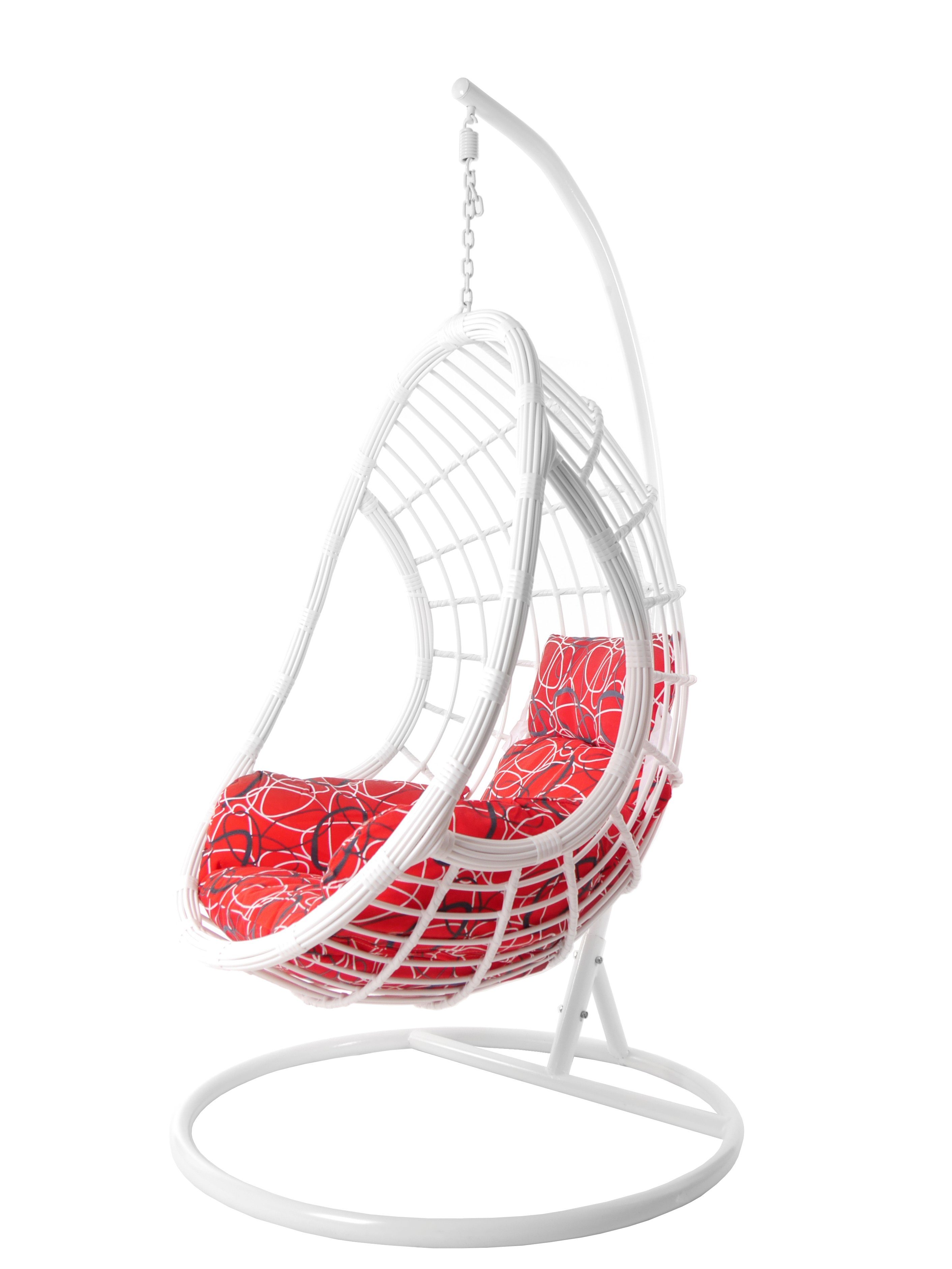 KIDEO Hängesessel Hängesessel Schwebesessel rot frizzy) Loungemöbel und (3088 red PALMANOVA, weiße gemustert Nest-Kissen, Gestell und mit moderne
