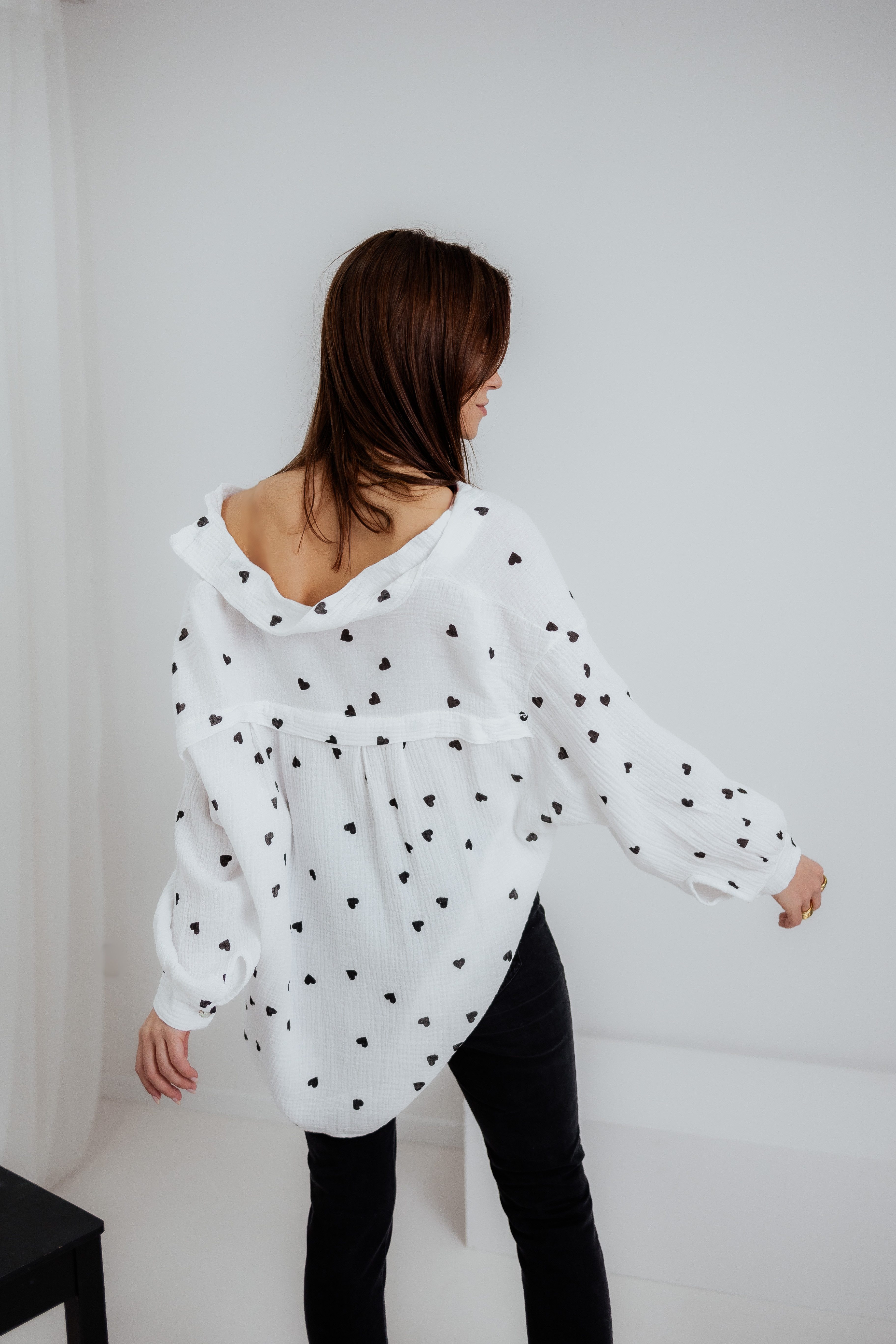 von Herzen Langarmbluse Kurze Musselinbluse mit Herzchendruck – 100% Baumwo günstig online kaufen