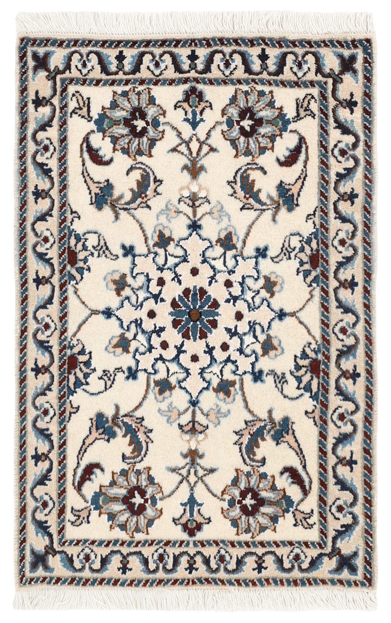 Wohnando Teppich MY-RUG Perserteppich Nain Kashmar Medaillon-Design creme 88x56cm, Rechteckig, Höhe: 12 mm, Handgeknüpfter Teppich,Handgesponnene Wolle, mit Naturfarben gegärbt