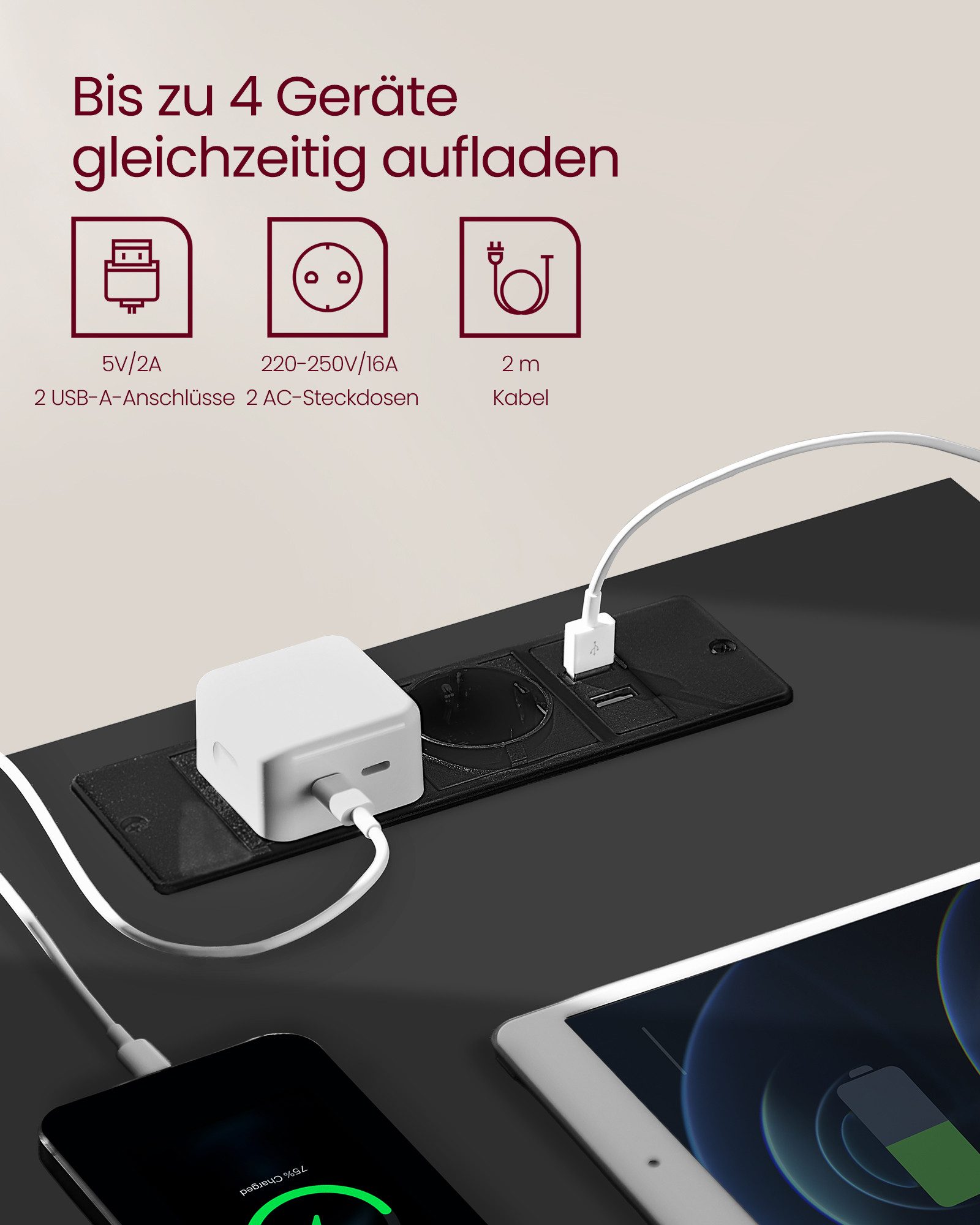 VASAGLE Nachttisch mit Ladefunktion, Toolless-Technologie, Beistelltisch mit Schublade (1-St), Nachttisch werkzeuglos Montage 1 er/2er Set