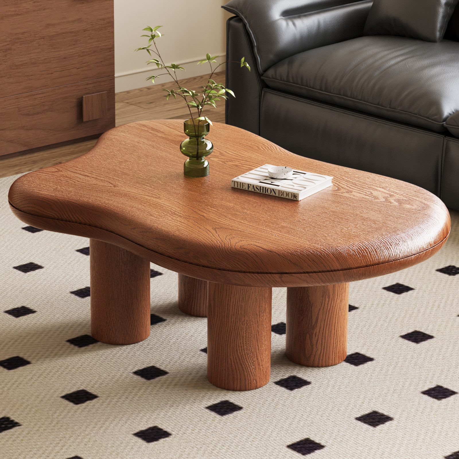 Guyii Couchtisch mit organischer Form, Wohnzimmertisch 90 x 60 x 39,1cm (1-St), Designer Sofatisch mit runden Beinen & abgerundeten Kanten