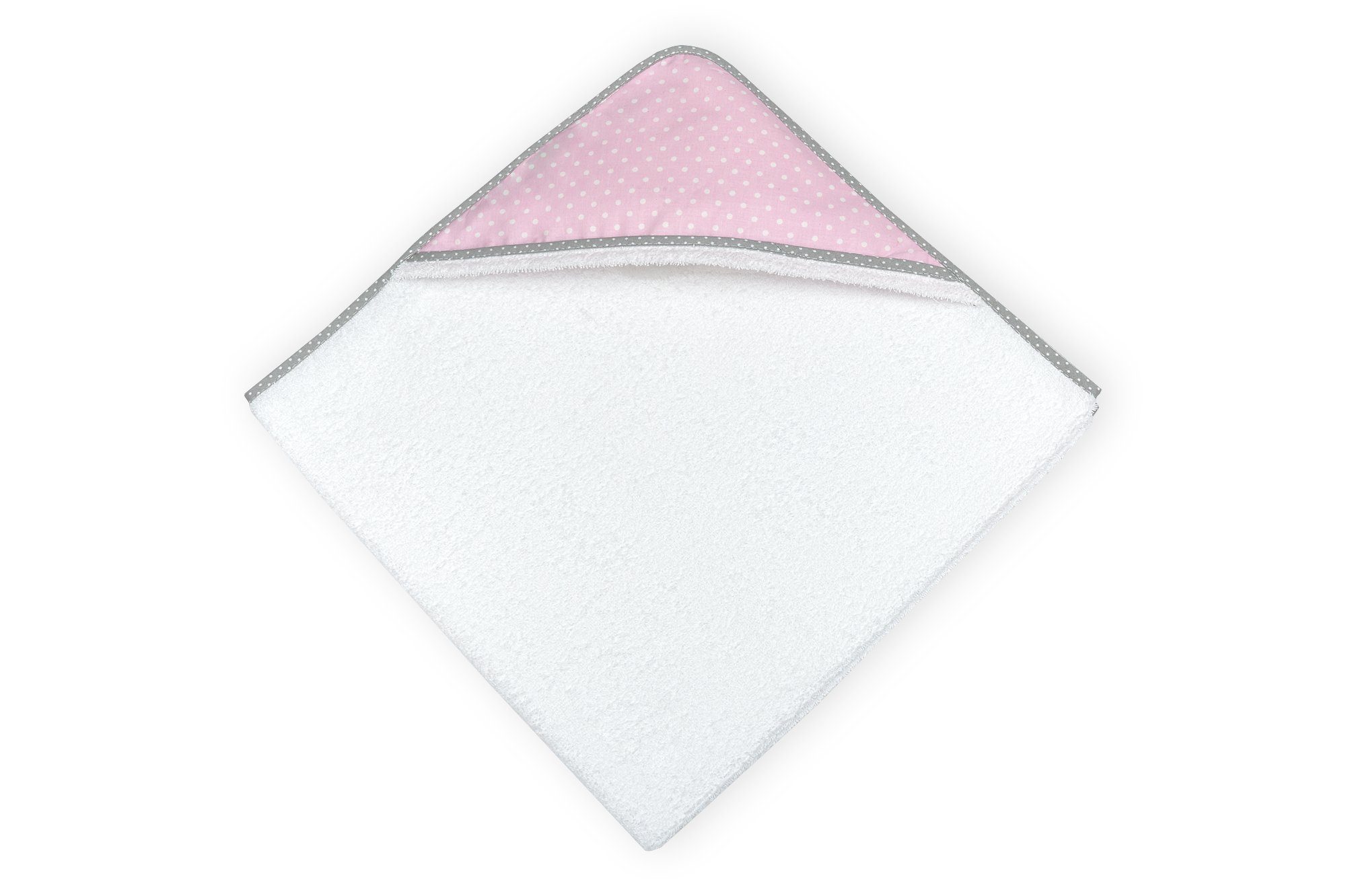 KraftKids Kapuzenhandtuch weiße und mit Punkte auf Frottee, extra weiches Baumwolle, eingefasst dickes 100% Schrägband Rosa