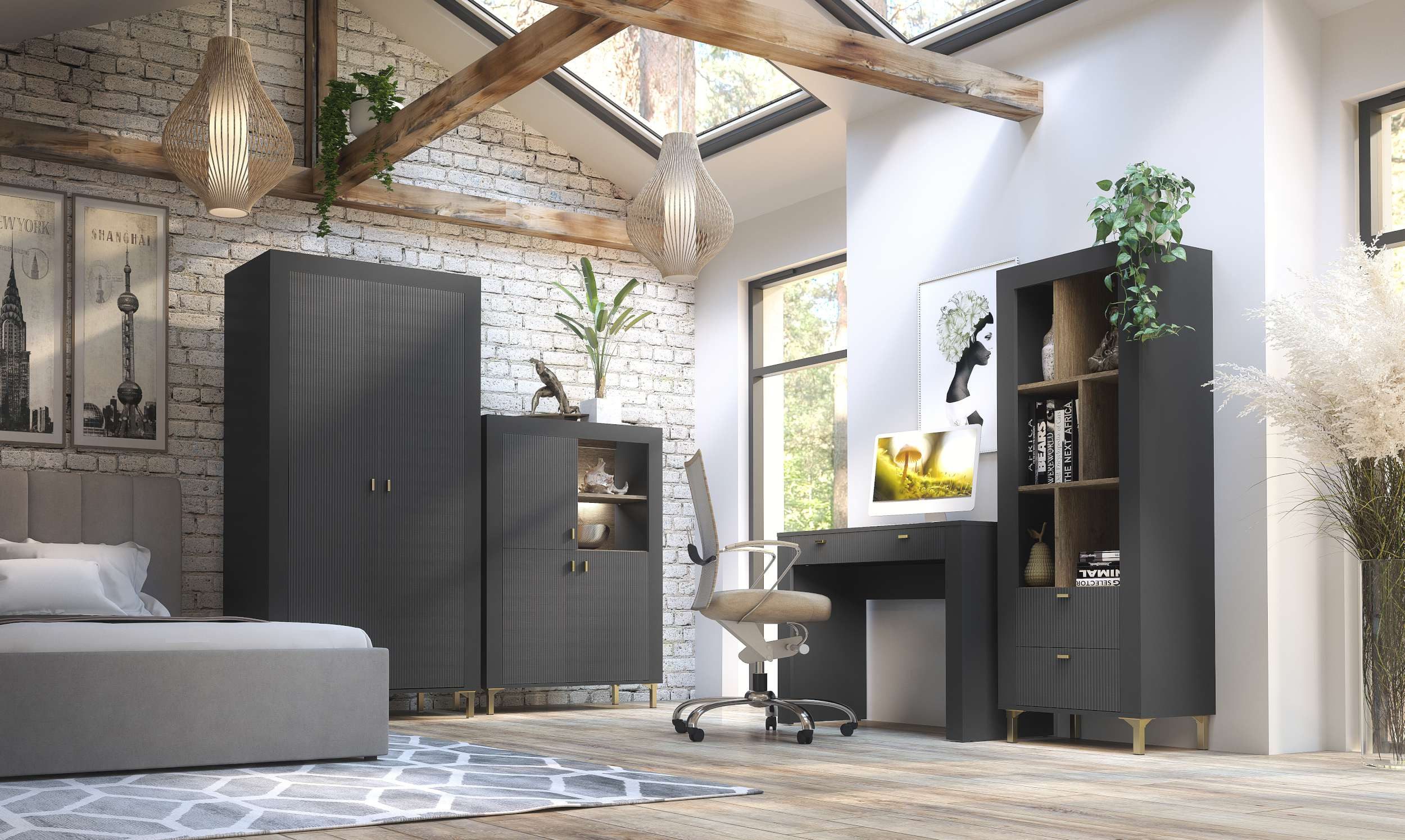 99rooms Schlafzimmer-Set Kossa, (Set (5-St), Komplett Schlafzimmer), mit Matratze, Lattenrost und Bettkasten, wahlweise mit LED-Beleuchtung