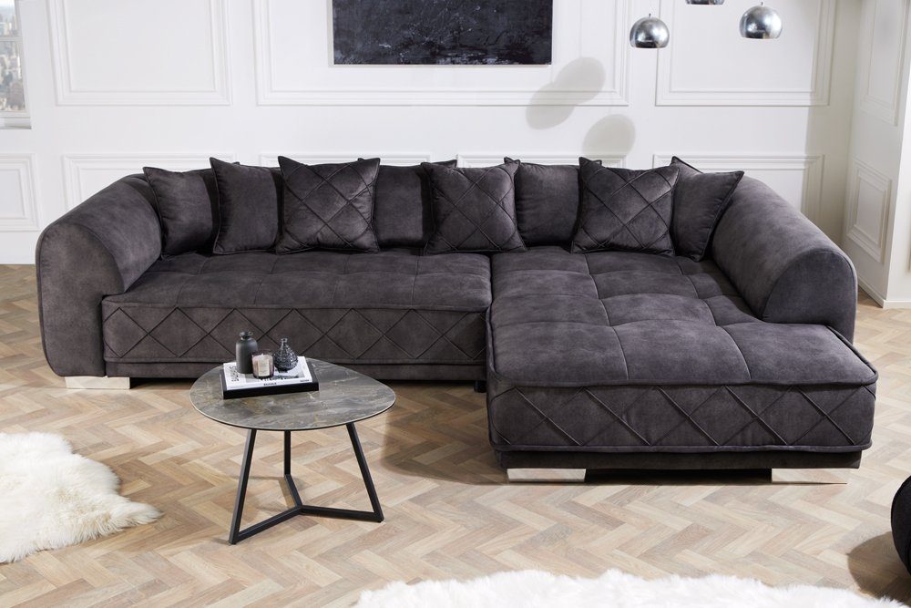 Design Teile, Kissen · riess-ambiente · Samt Couch 1 Wohnzimmer DECADENCIA dunkelgrau, XXL · Einzelartikel Modern · inkl. 320cm Ecksofa L-Form ·